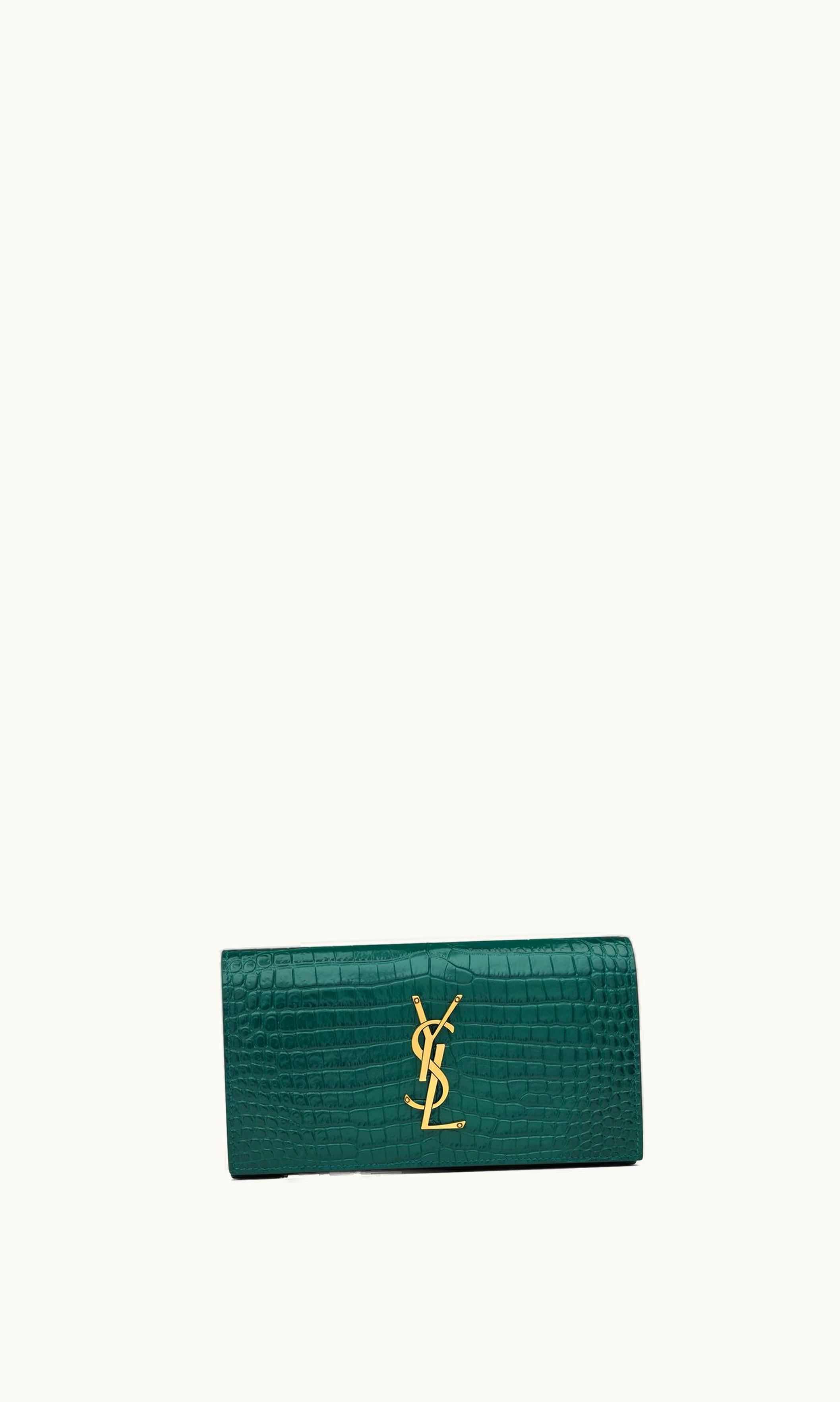 Saint Laurent Saint Laurent Cassandre Large Flap Wallet In Crocodile-Embossed Shiny Leather