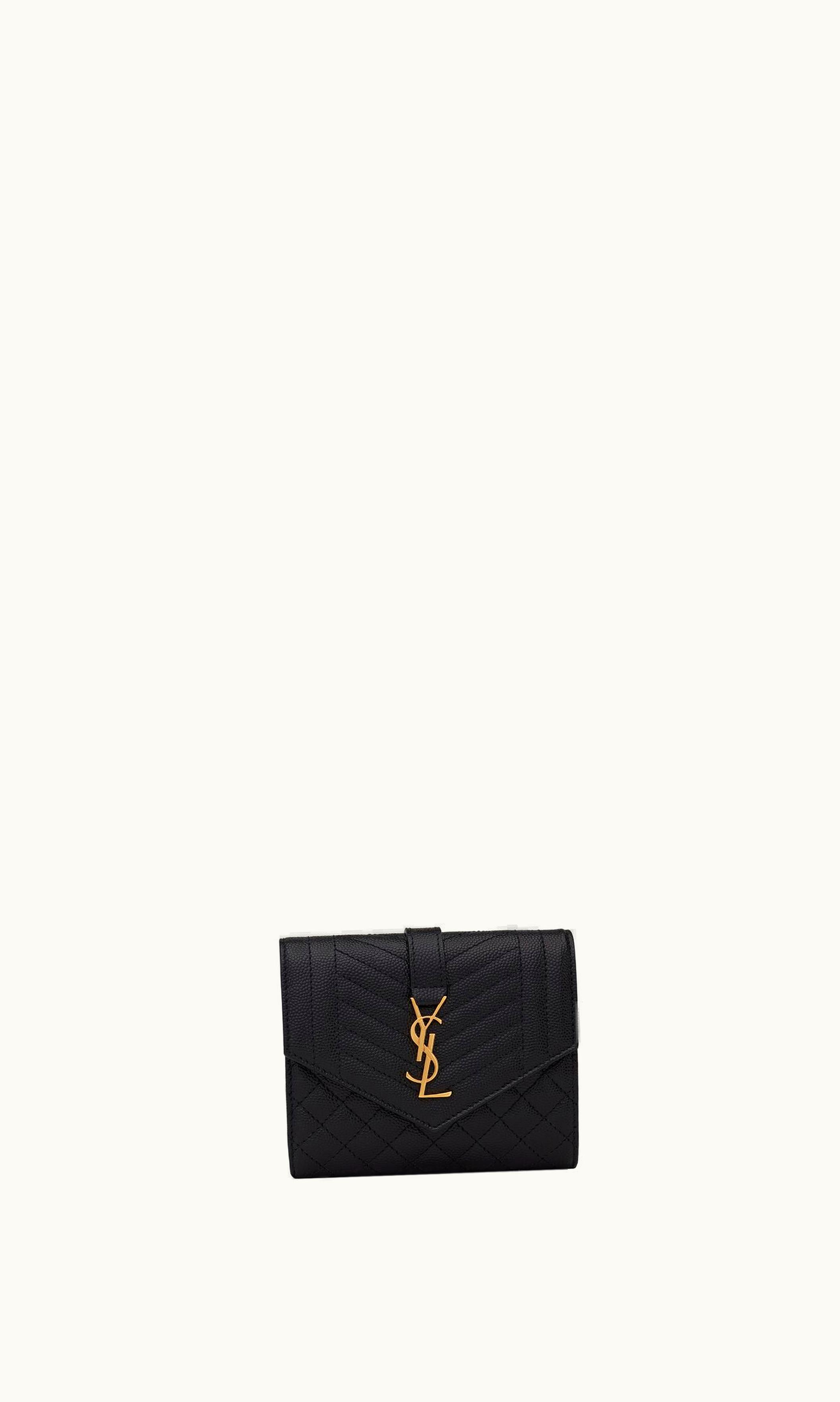 Saint Laurent Saint Laurent Envelope Compact Tri Fold Wallet In Mix Matelassé Grain De Poudre Embossed Leather UZ0158631
