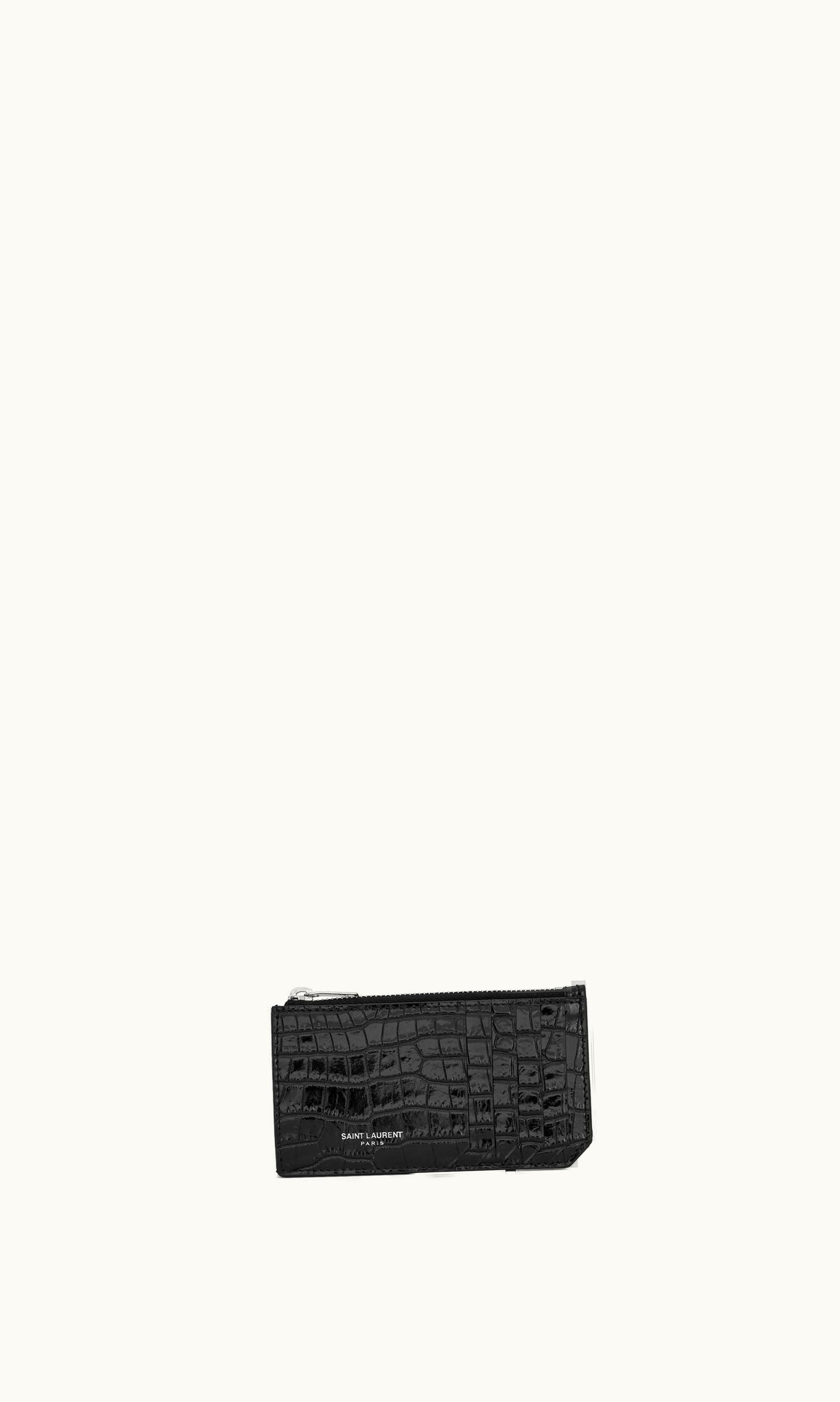 Saint Laurent Saint Laurent Paris Fragments Zipped Card Case In Shiny Crocodile-Embossed Leather