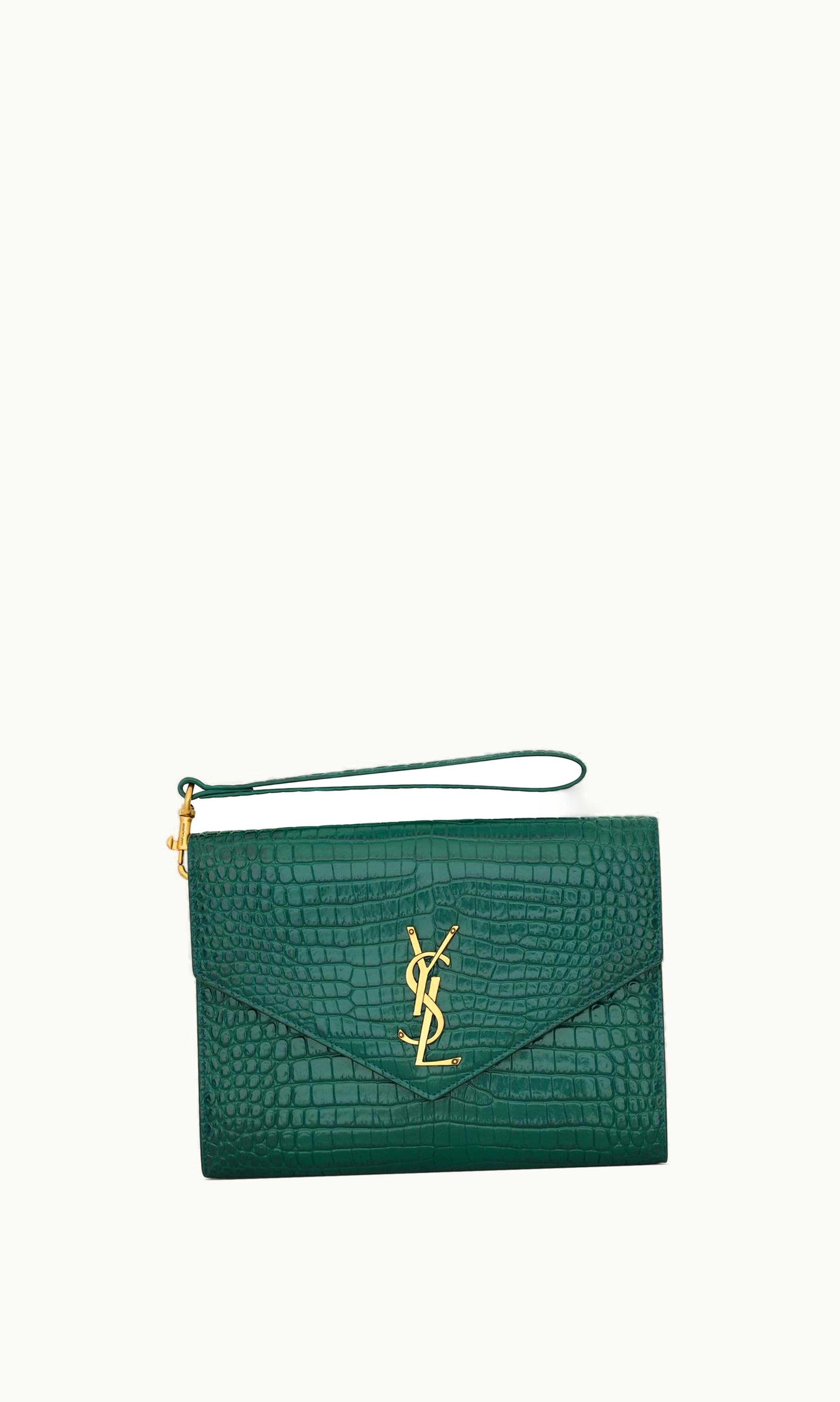 Saint Laurent Saint Laurent Cassandre Flap Pouch In Crocodile-Embossed Shiny Leather UZ0158716