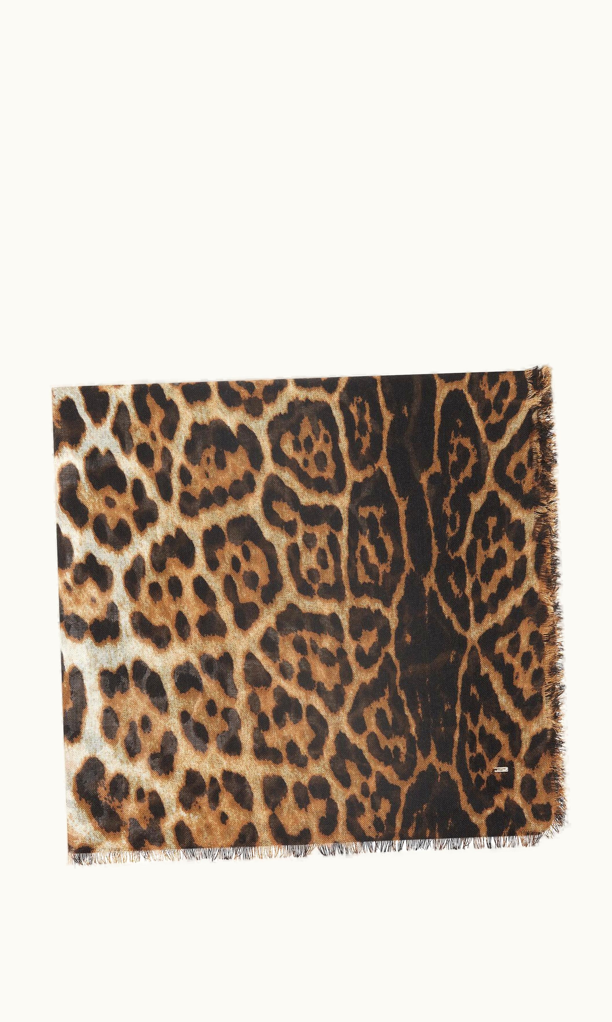 Saint Laurent Saint Laurent Large Square Leopard Scarf In Beige And Black Cashmere Etamine