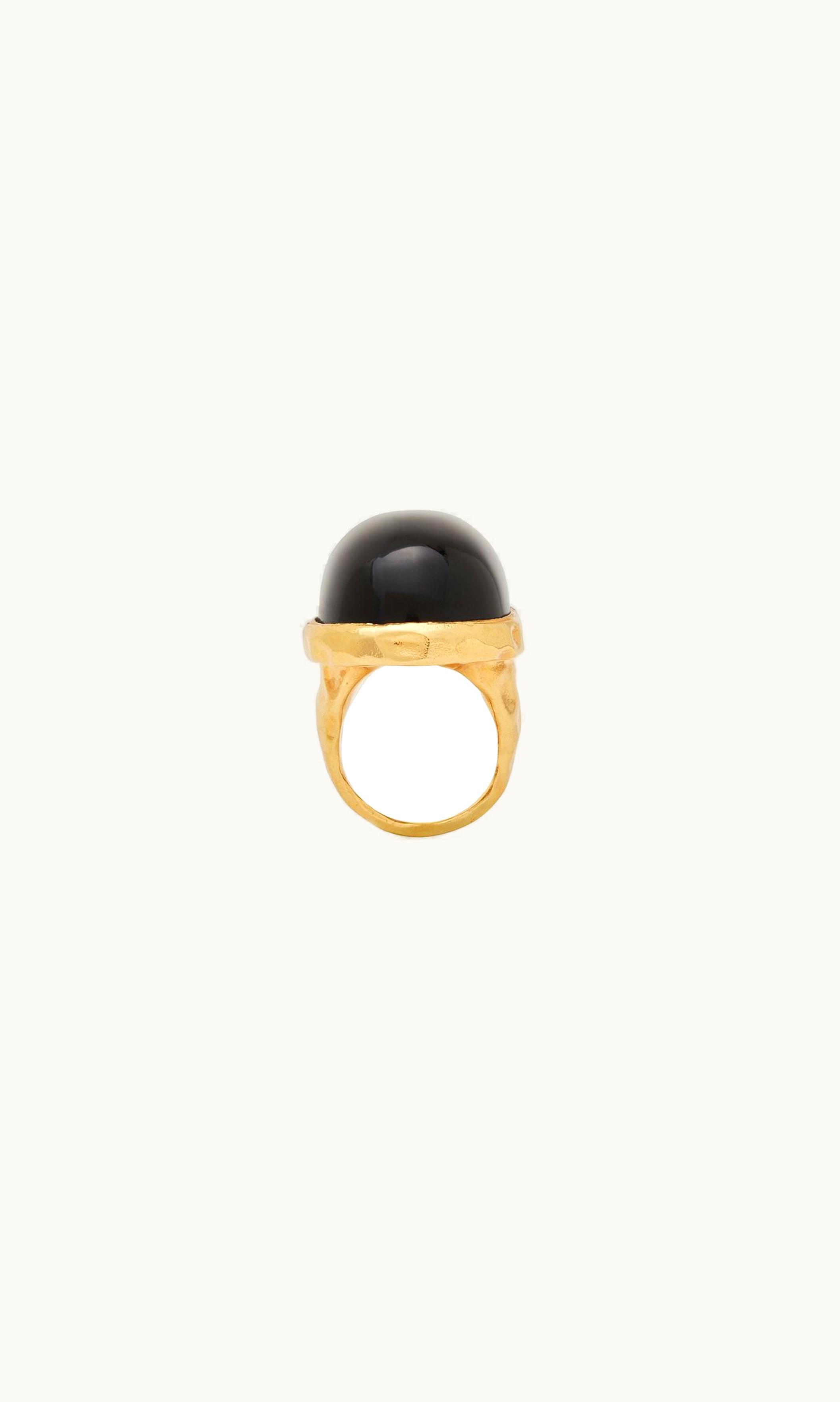 Saint Laurent Saint Laurent Oversize Cabochon Ring In Metal And Onyx