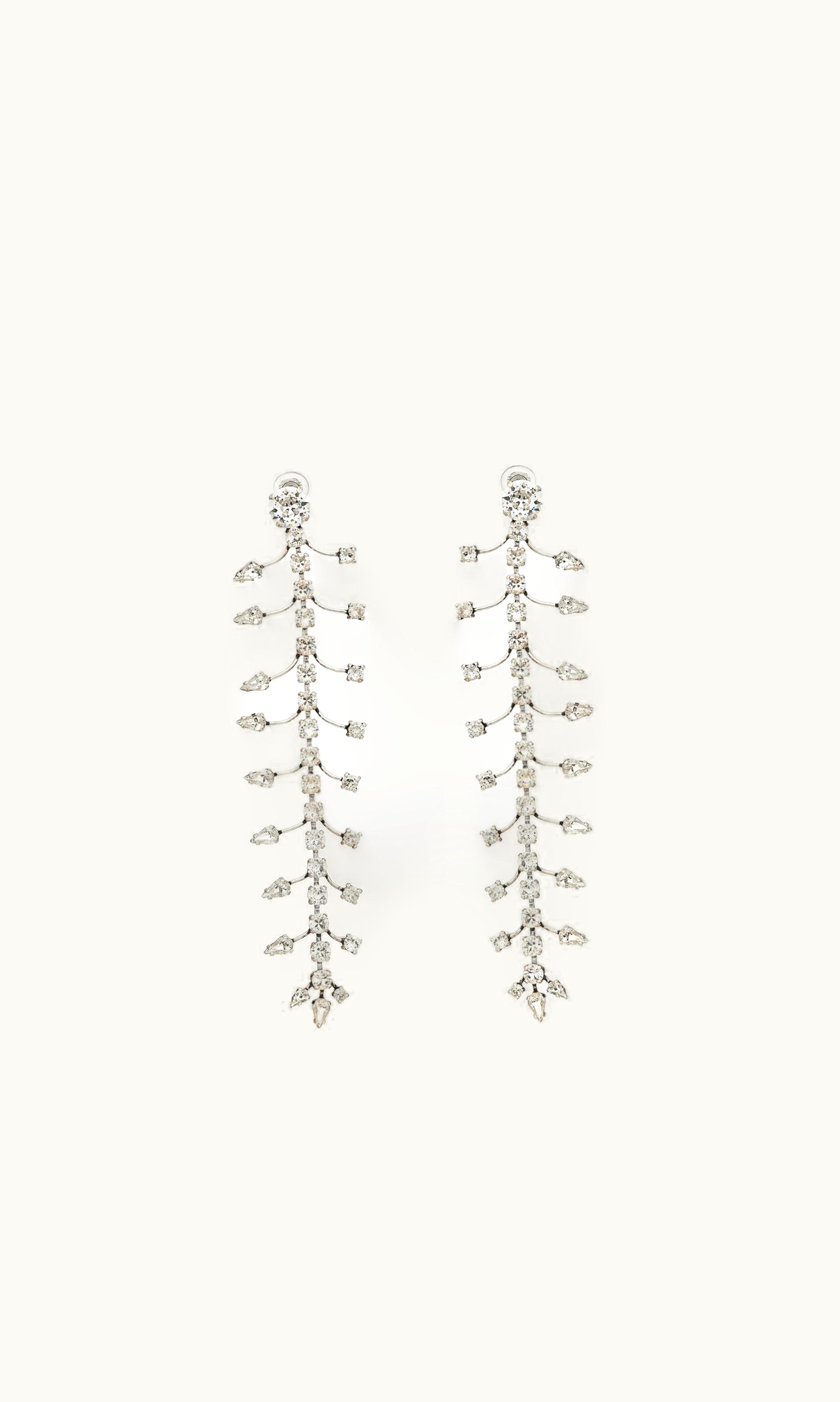 Saint Laurent Saint Laurent Rhinestone Fish Bone Drop Earrings In Metal