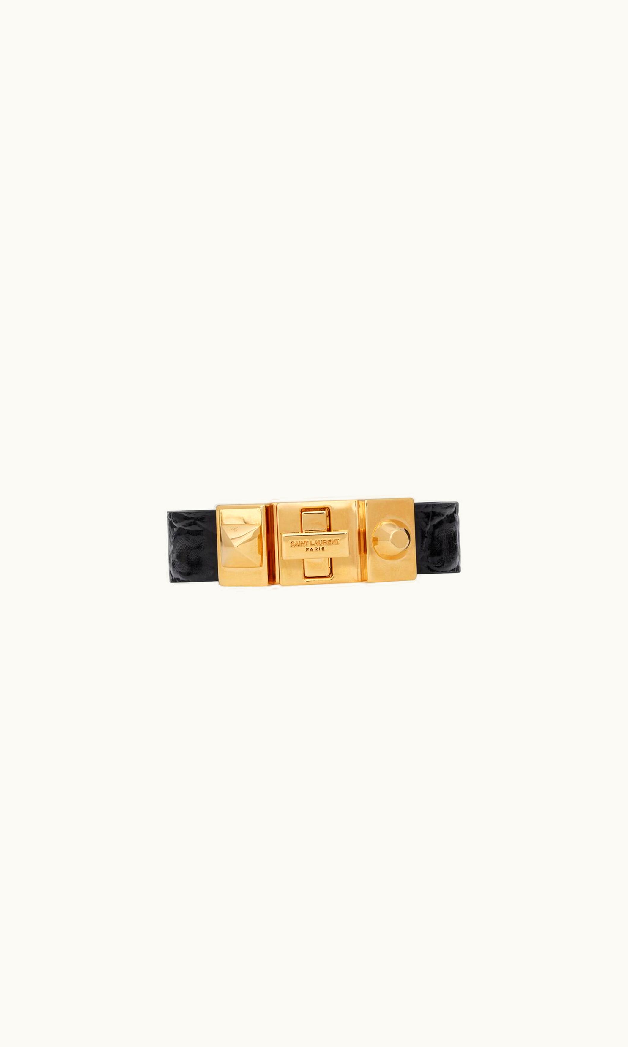Saint Laurent Saint Laurent Studded Closure Bracelet In Crocodile-Embossed Leather And Metal
