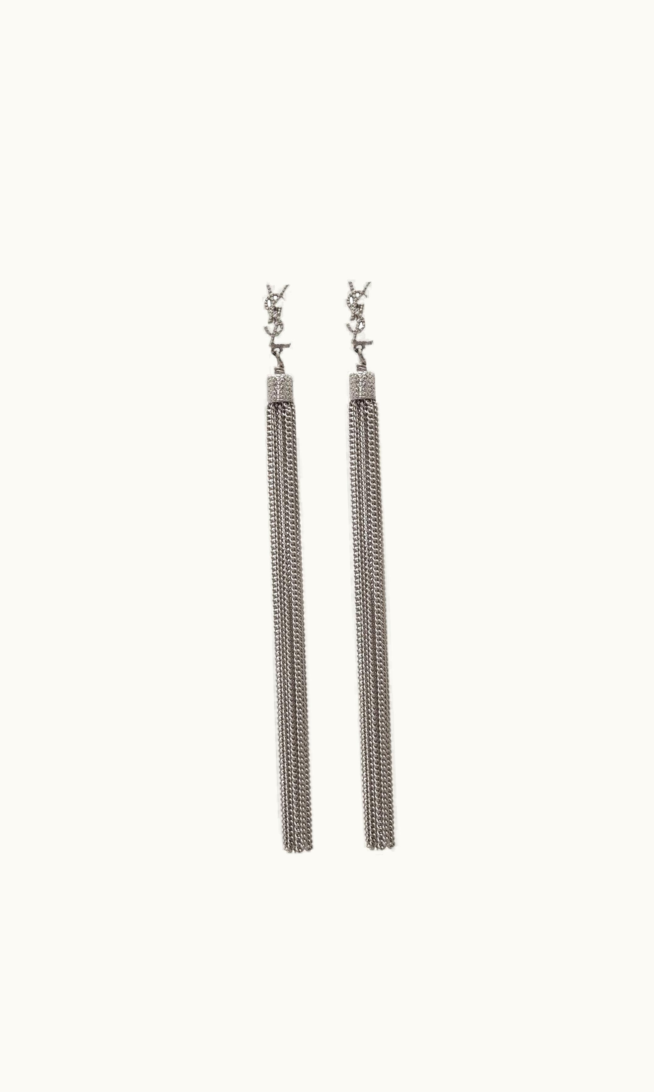 Saint Laurent Saint Laurent Loulou Earrings With Chain Tassels In Silver Brass UZ0159183