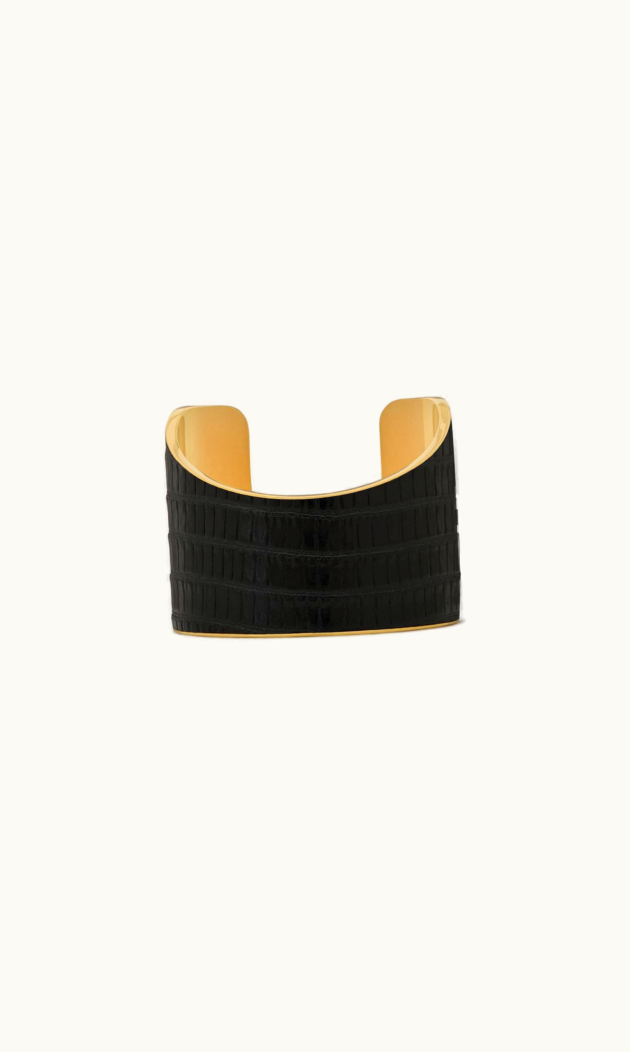 Saint Laurent Saint Laurent Asymmetric Cuff Bracelet In Tejus-Embossed Leather And Metal
