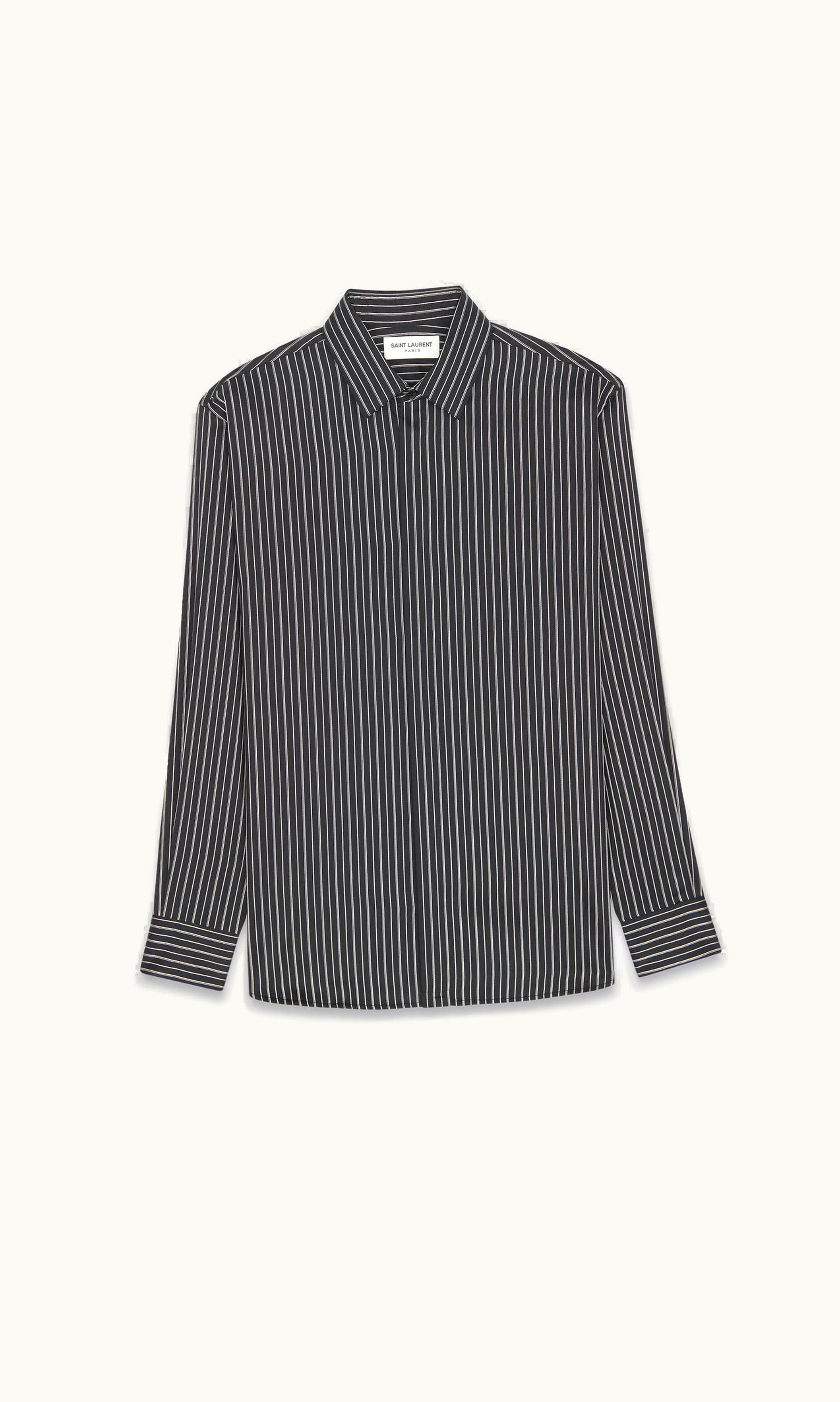Saint Laurent Saint Laurent Yves Collar Classic Shirt In Striped Silk UZ0159355