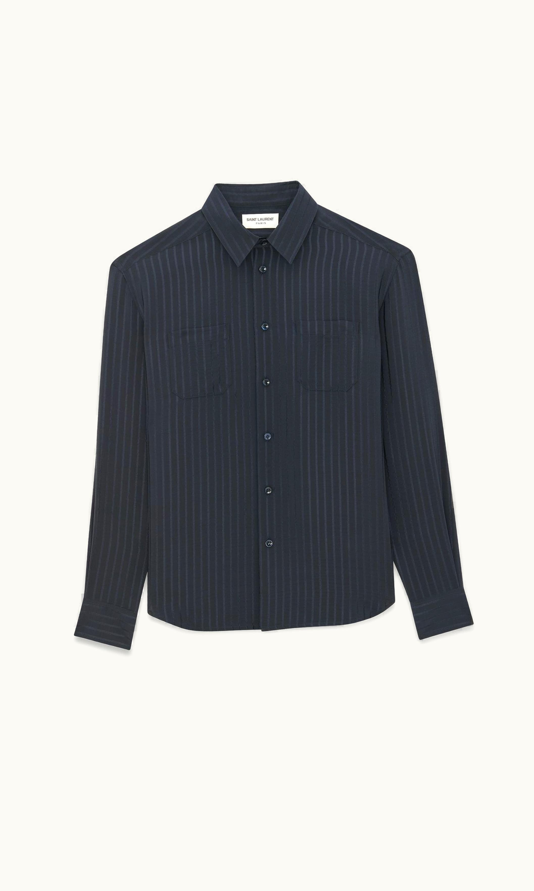 Saint Laurent Saint Laurent Cropped Shirt In Mat And Shiny Striped Silk