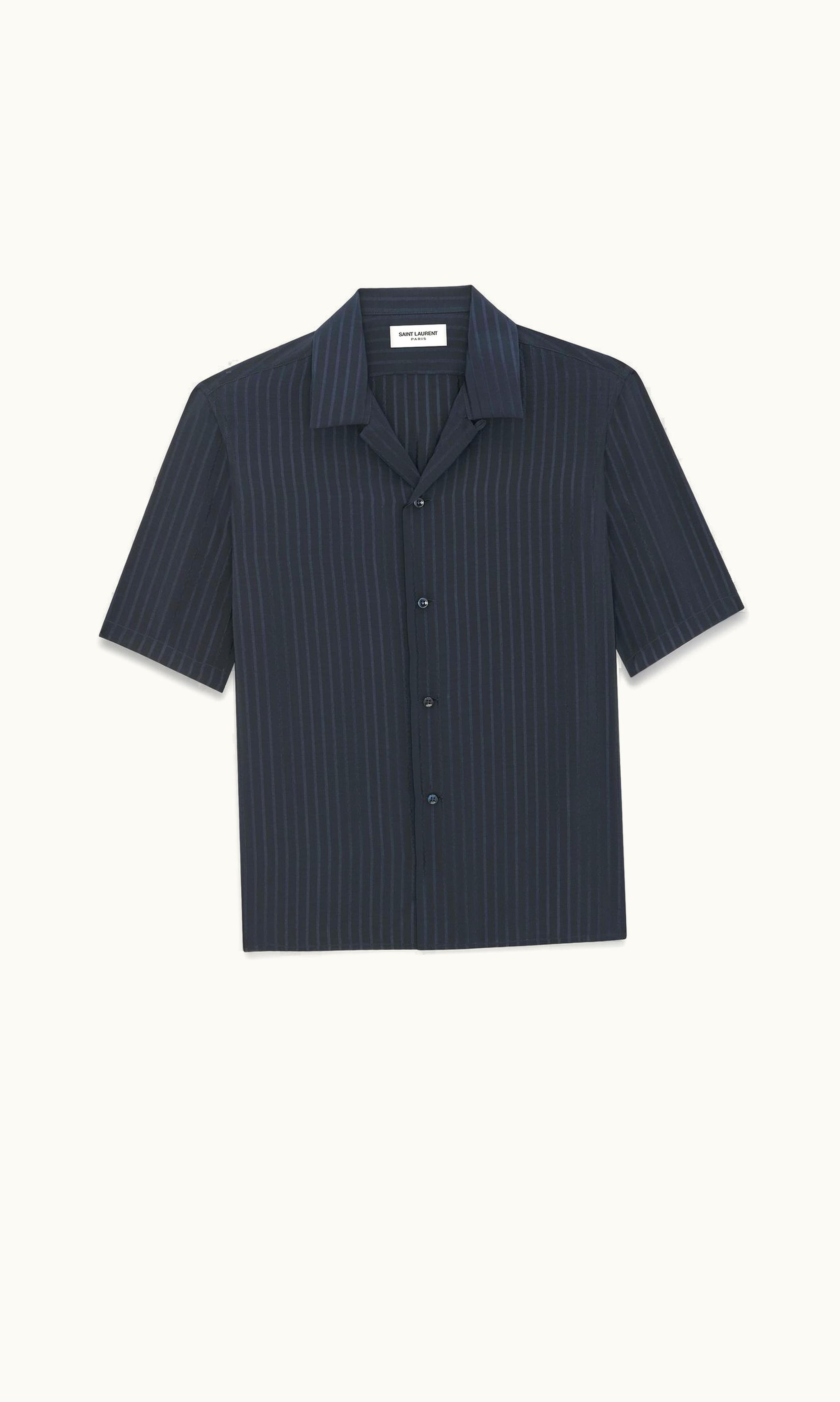 Saint Laurent Saint Laurent Shark-Collar Shirt In Matte And Shiny Striped Silk