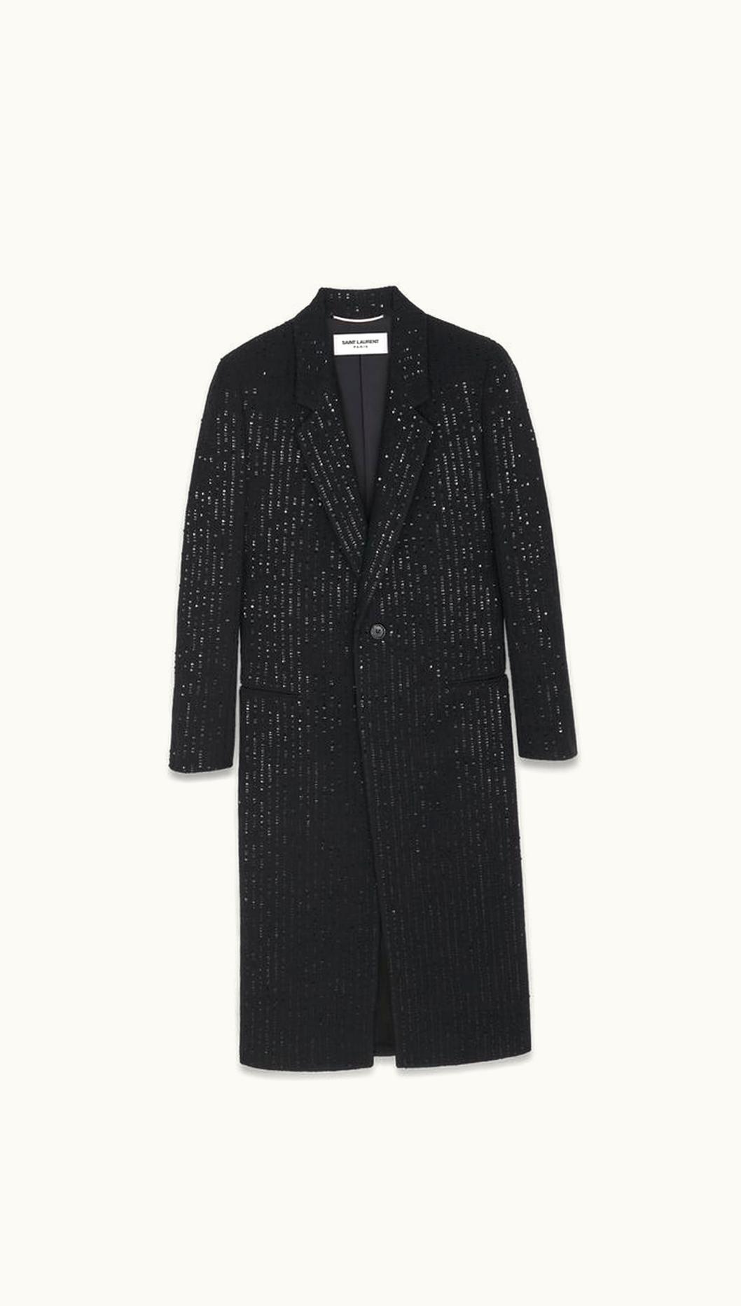 Saint Laurent Saint Laurent Long Single-Breasted Coat In Sequined Tweed