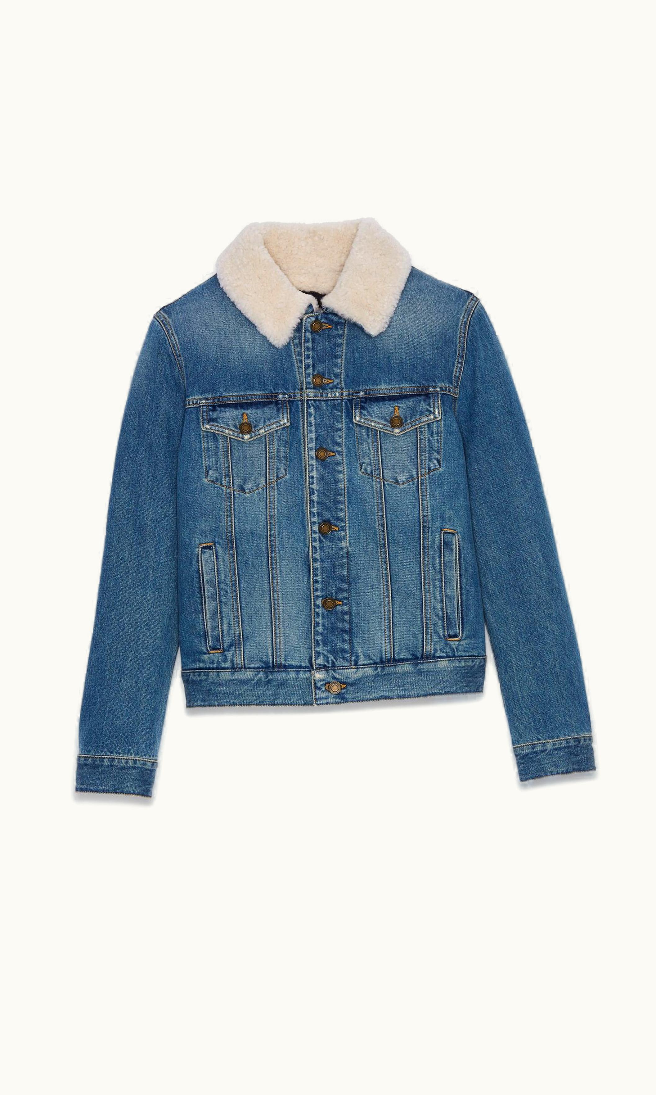 Saint Laurent Saint Laurent Jacket With Shearling Collar In Used 70's Blue Denim