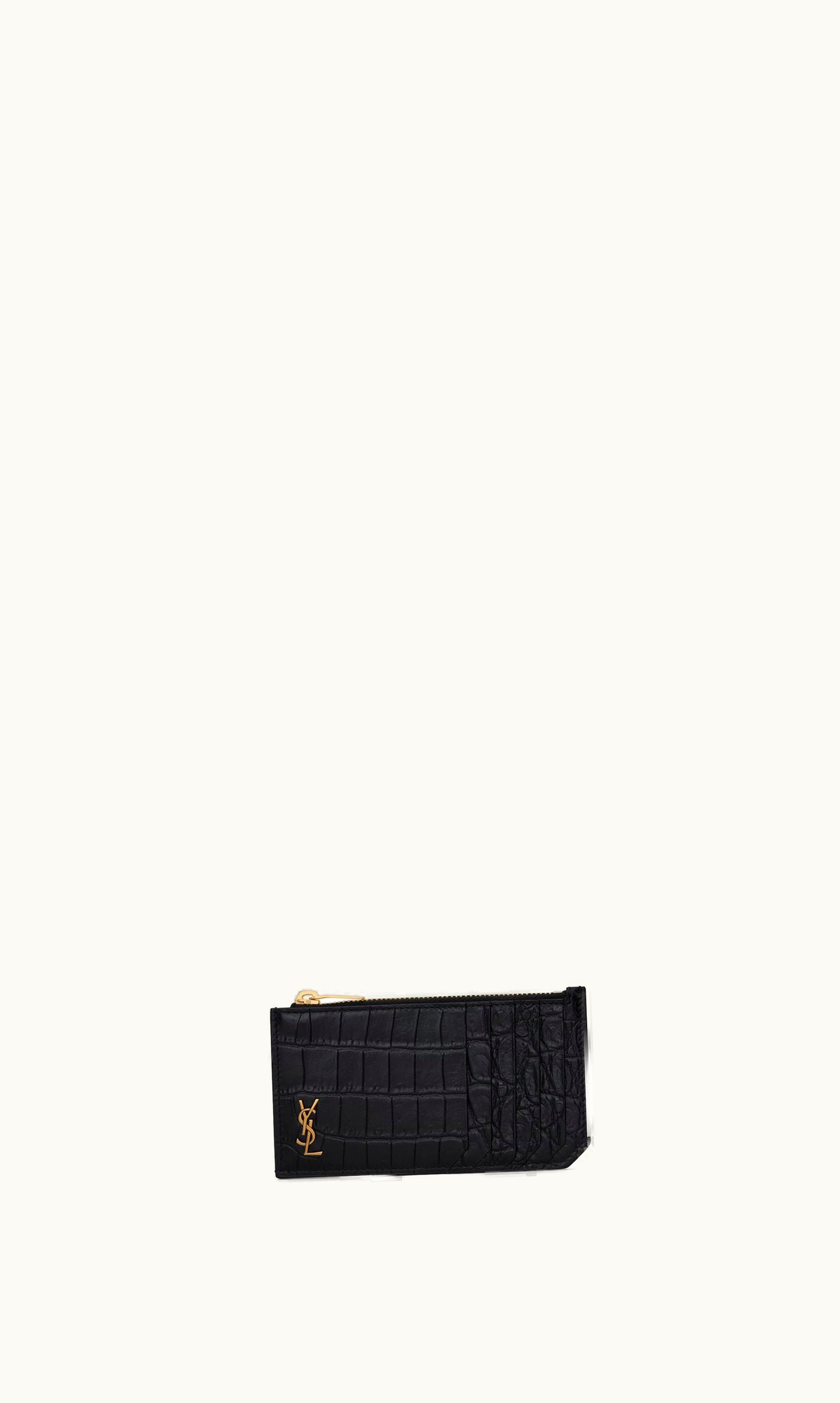 Saint Laurent Saint Laurent Tiny Cassandre Fragments Zip Card Case In Crocodile-Embossed Matte Leather