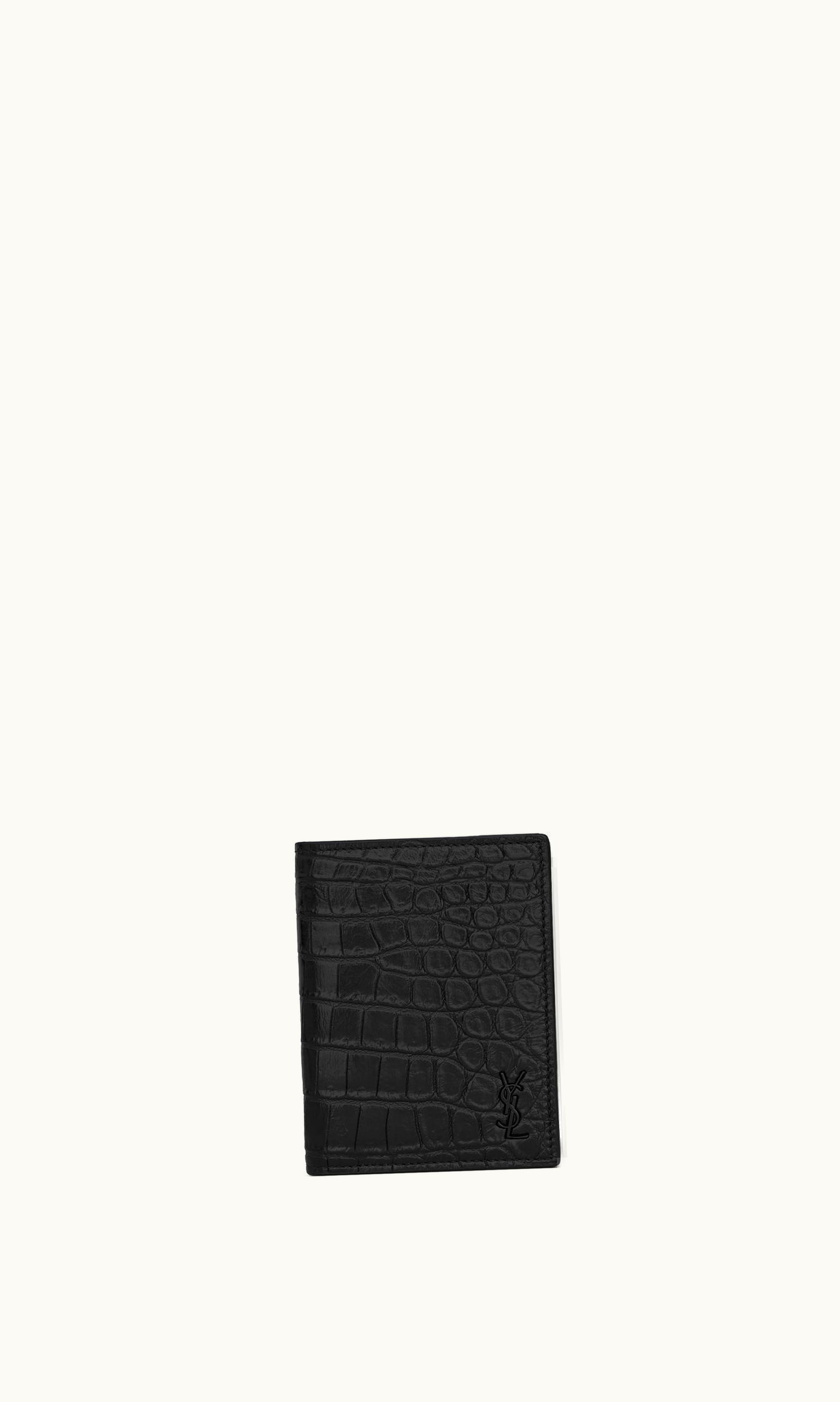 Saint Laurent Saint Laurent Tiny Cassandre Credit Card Wallet In Crocodile-Embossed Matte Leather UZ0159786