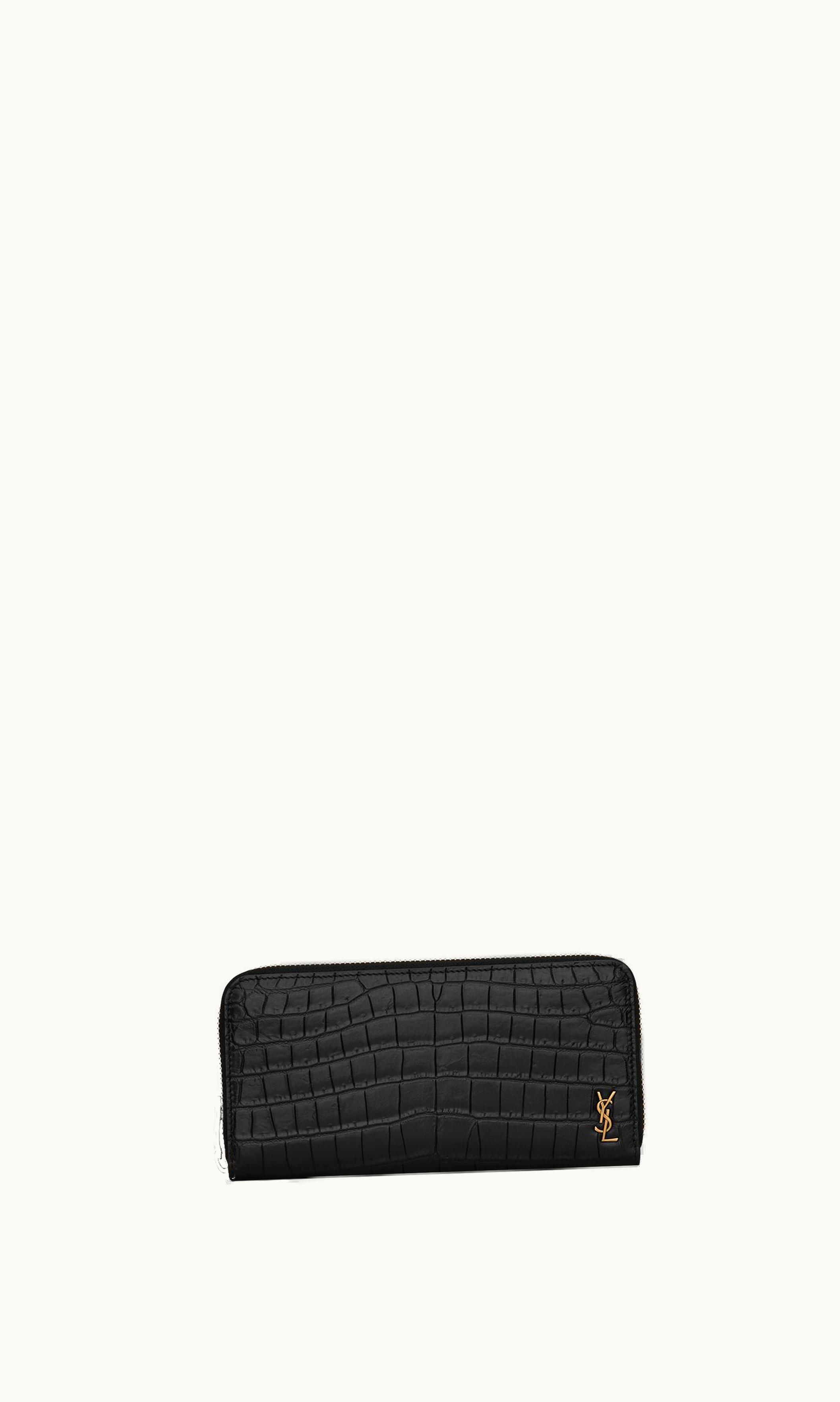 Saint Laurent Saint Laurent Tiny Cassandre Zip-Around Wallet In Crocodile-Embossed Matte Leather