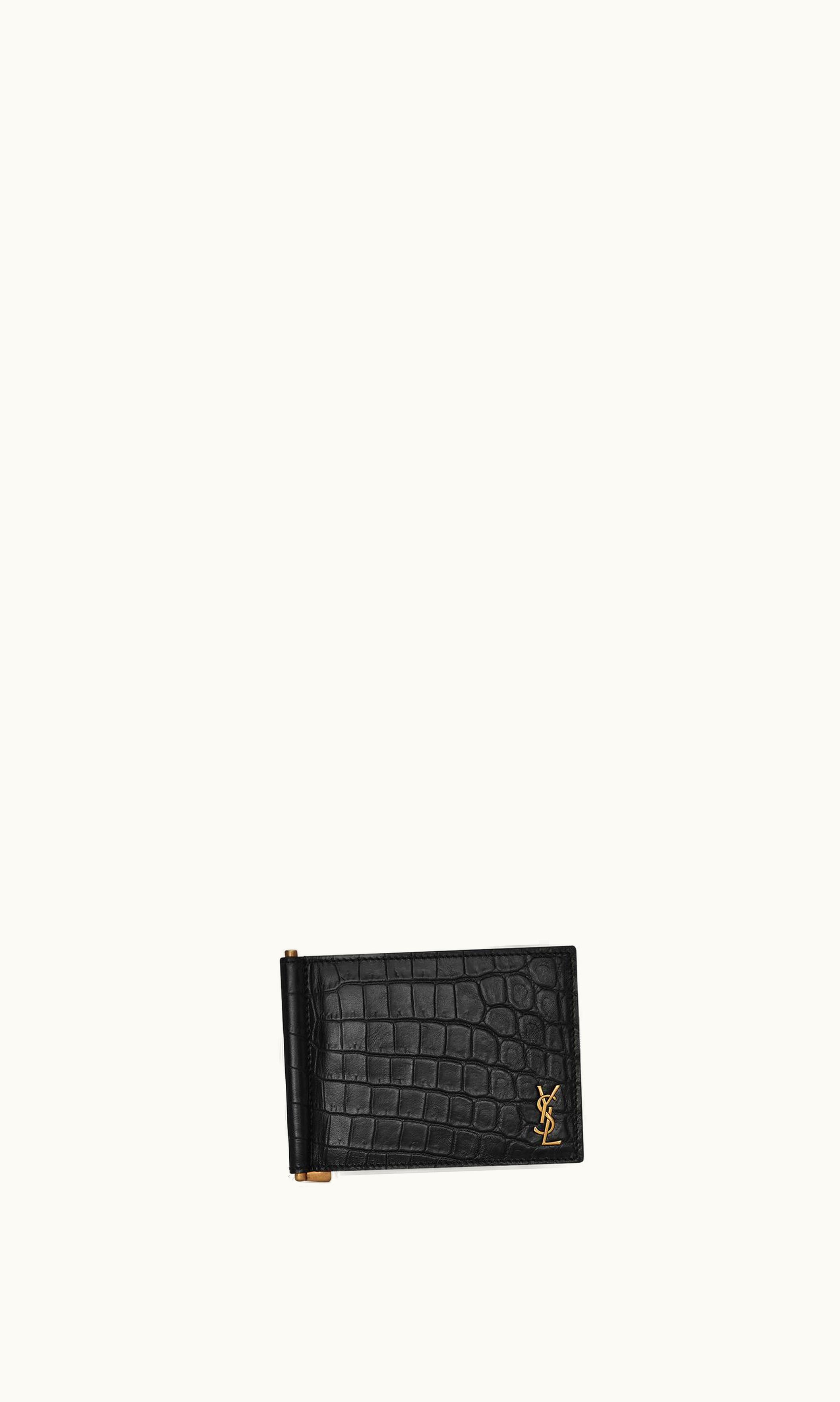 Saint Laurent Saint Laurent Tiny Cassandre Bill Clip Wallet In Crocodile-Embossed Matte Leather