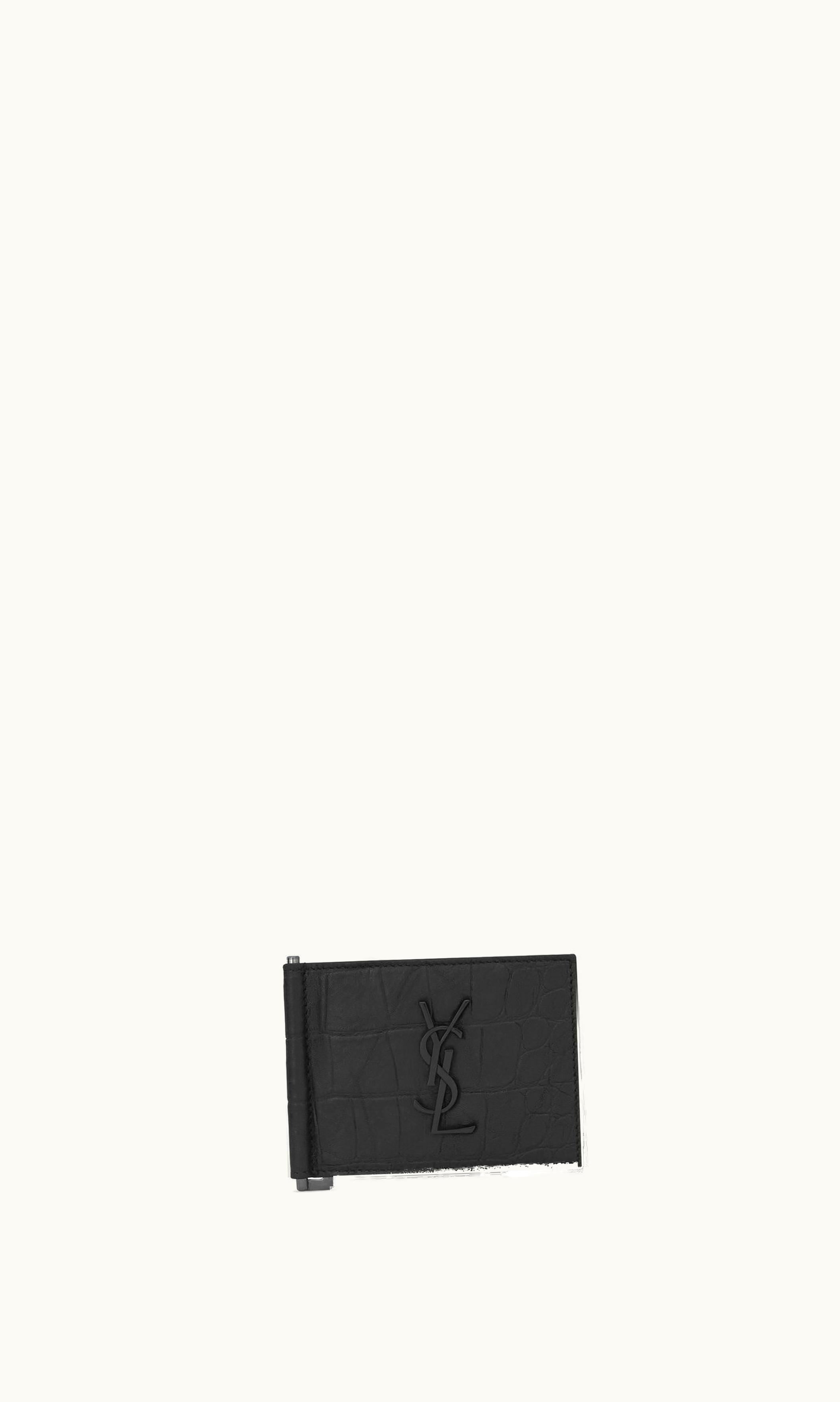 Saint Laurent Saint Laurent Cassandre Bill Clip Wallet In Crocodile-Embossed Leather