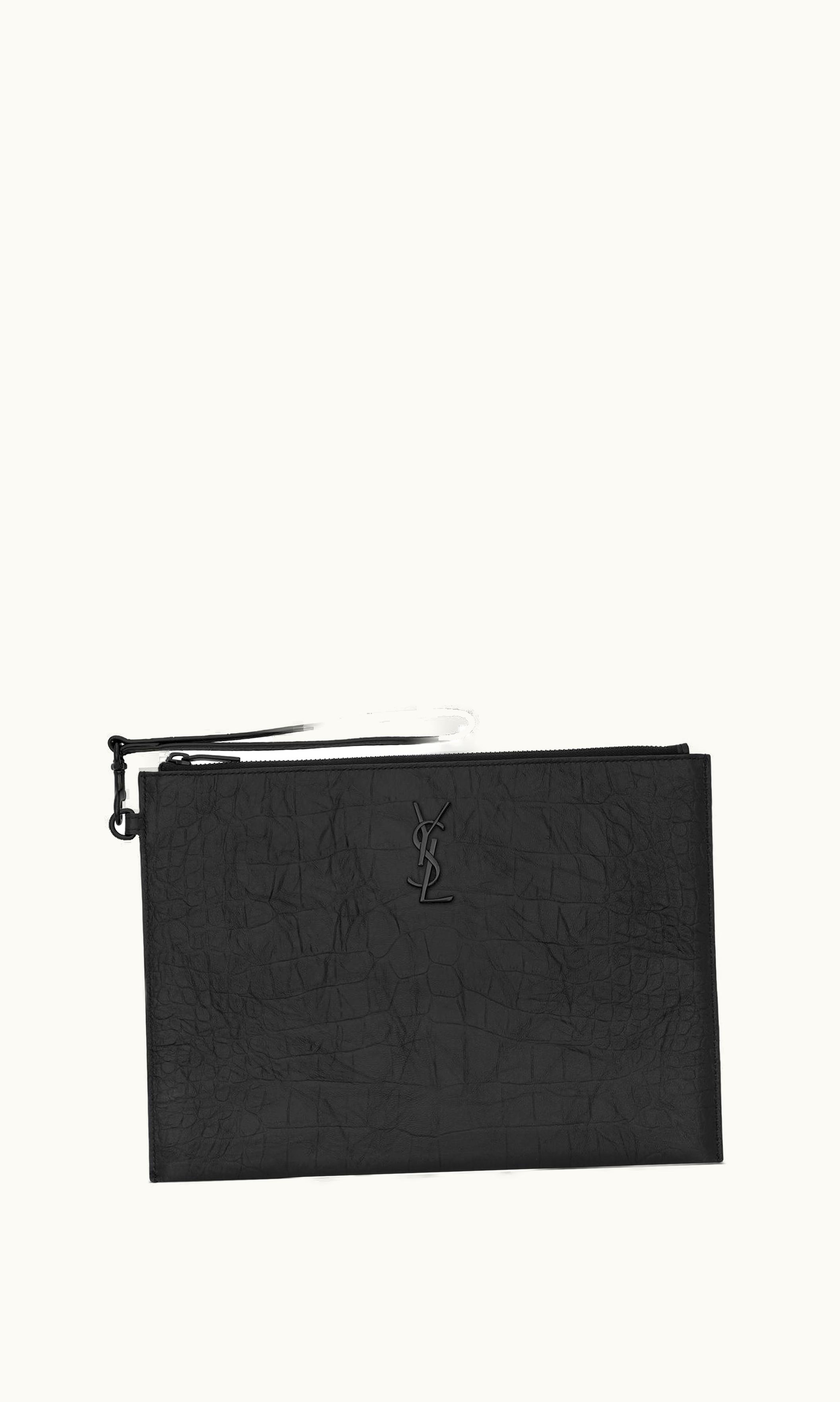 Saint Laurent Saint Laurent Cassandre Zipped Tablet Holder In Crocodile-Embossed Leather