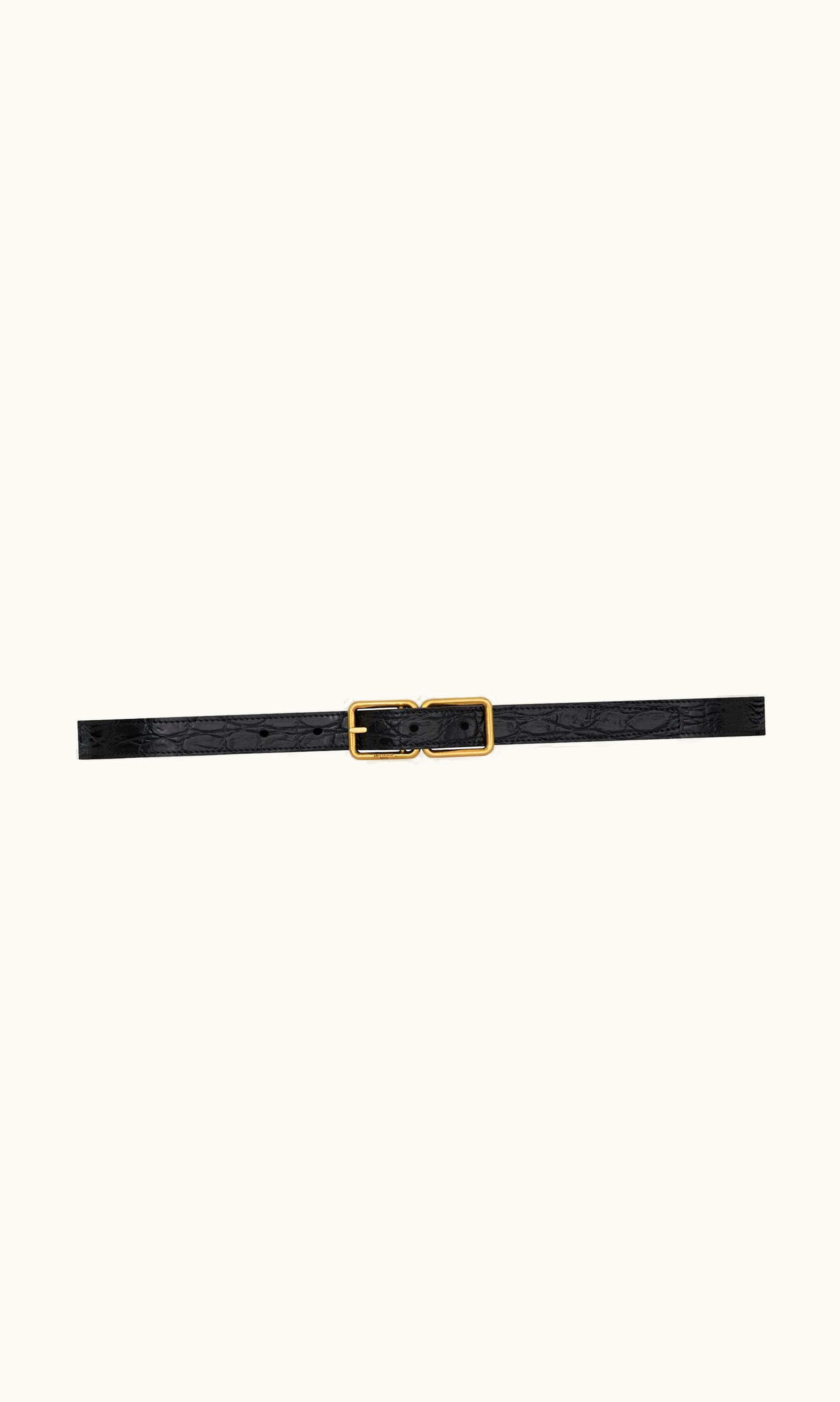 Saint Laurent Saint Laurent Double Cadre Buckle Thin Belt In Crocodile- Embossed Leather