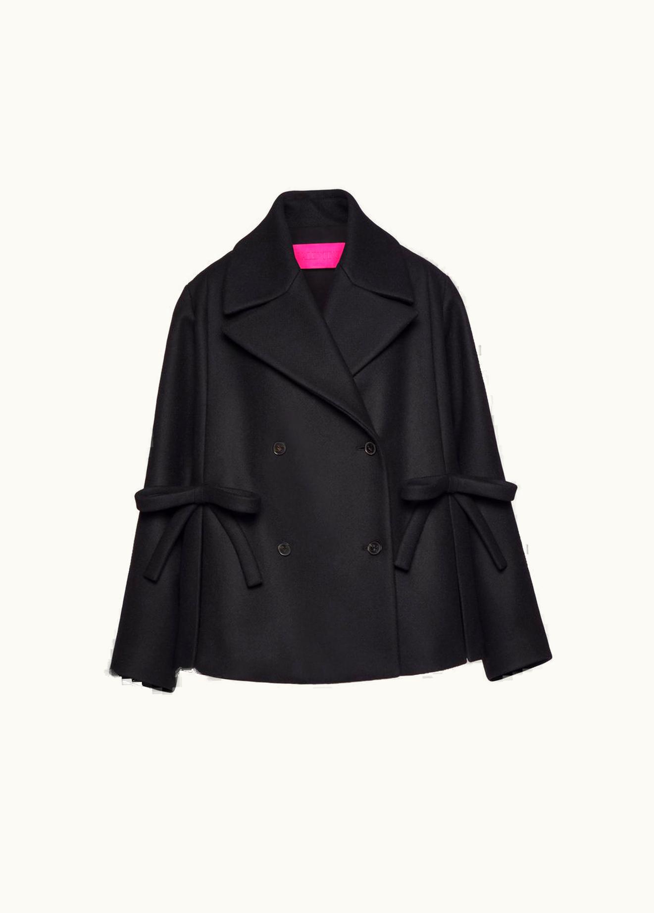 Valentino Valentino Diagonal Double Wool Peacoat With Bow Details
