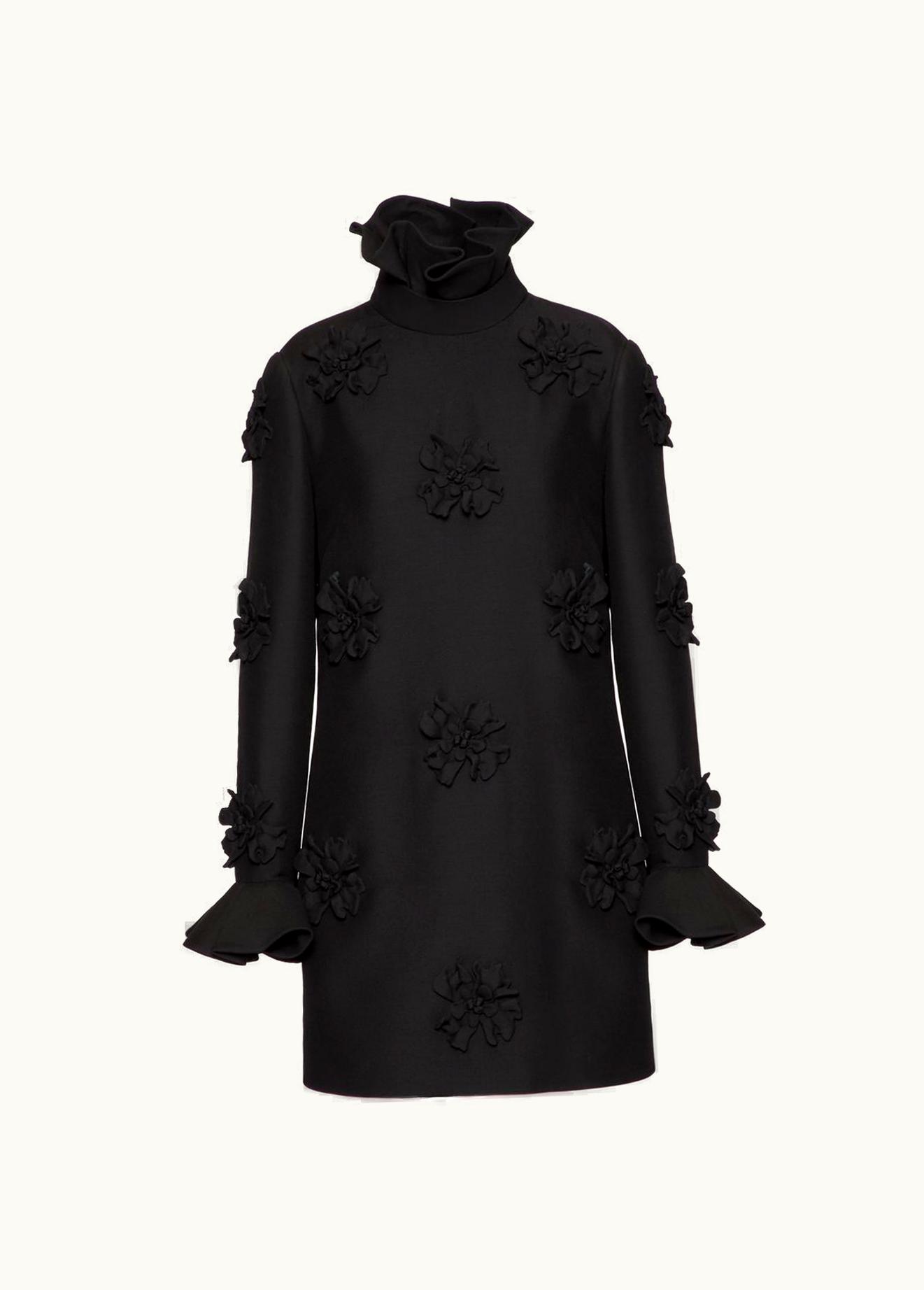 Valentino Valentino Crepe Couture Short Dress With Floral Embroidery