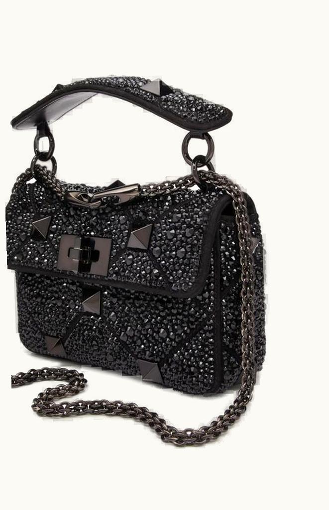 Valentino Valentino Small Roman Stud The Shoulder Bag And Chain With Sparkling Embroidery