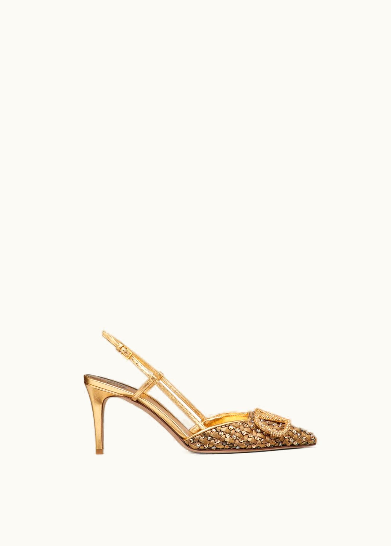 Valentino Valentino Vlogo Signature Slingback Pump In Woven Metallic Nappa And Crystals 80mm