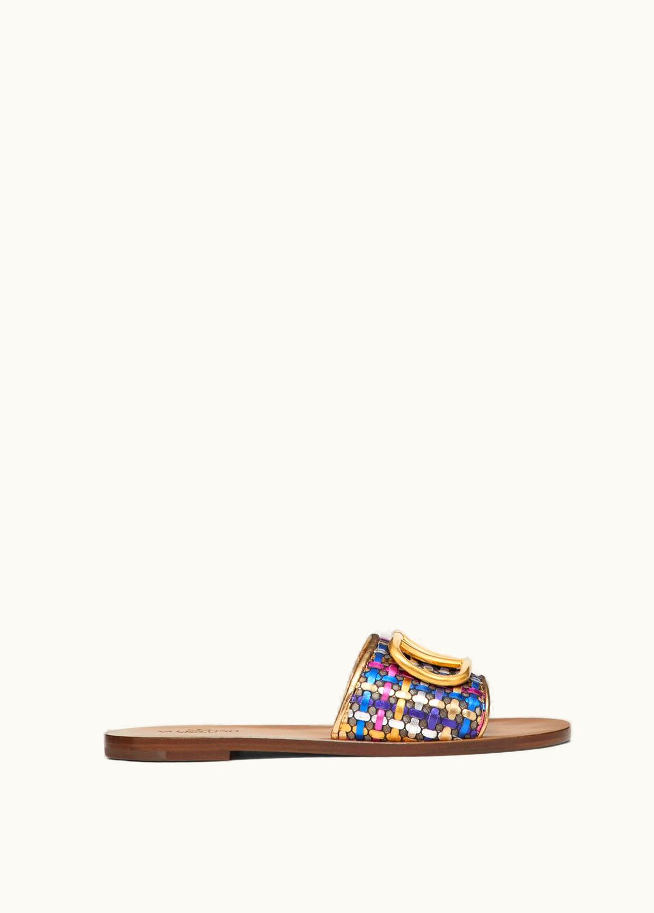 Valentino Valentino Vlogo Signature Slide Sandal In Woven Metallic Nappa