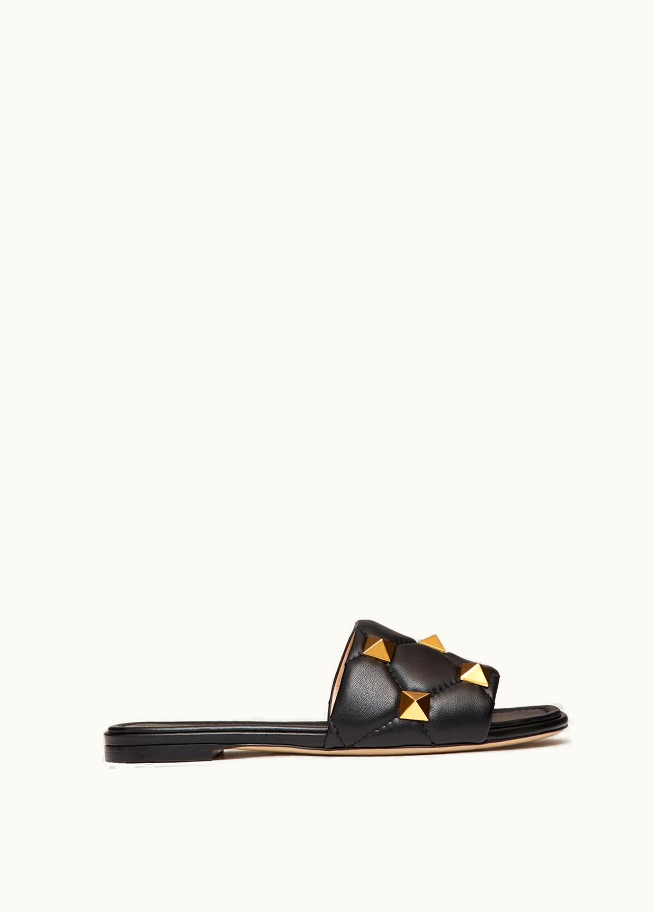 Valentino Valentino Roman Stud Flat Slide Sandal In Quilted Nappa UZ0160665