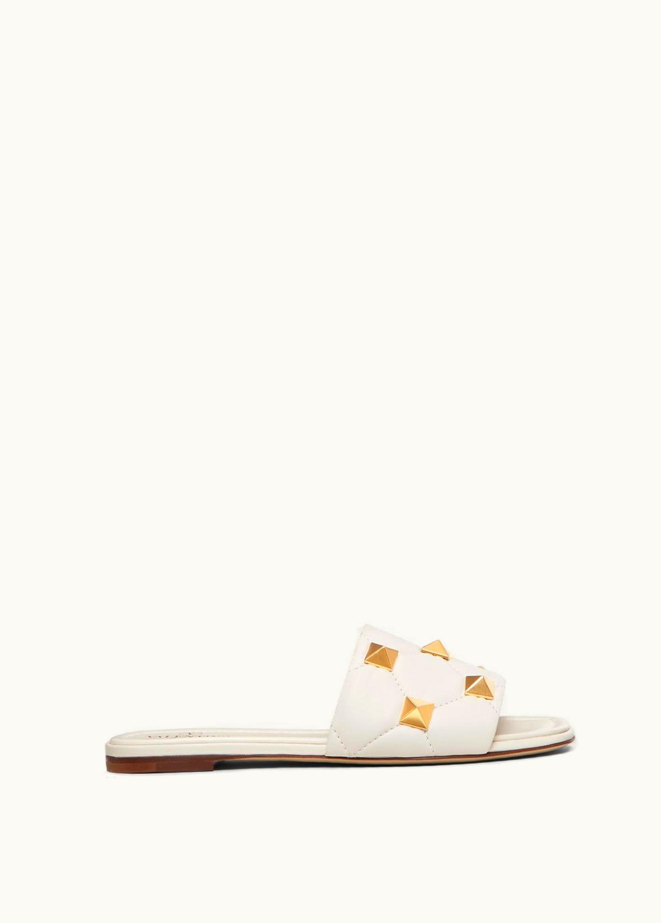 Valentino Valentino Roman Stud Flat Slide Sandal In Quilted Nappa UZ0160666