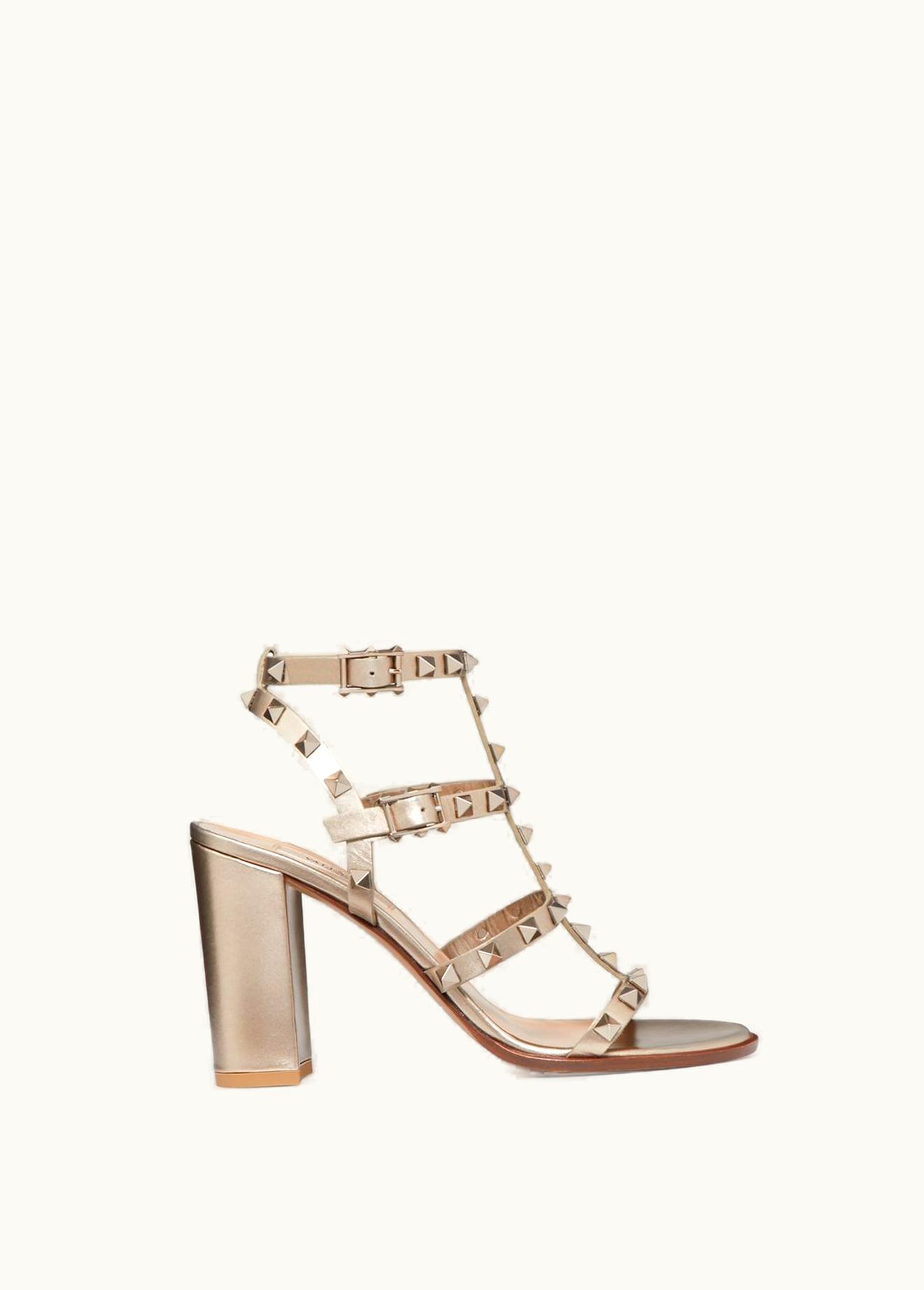 Valentino Valentino Rockstud Metallic Calfskin Ankle Strap Sandal 90 Mm