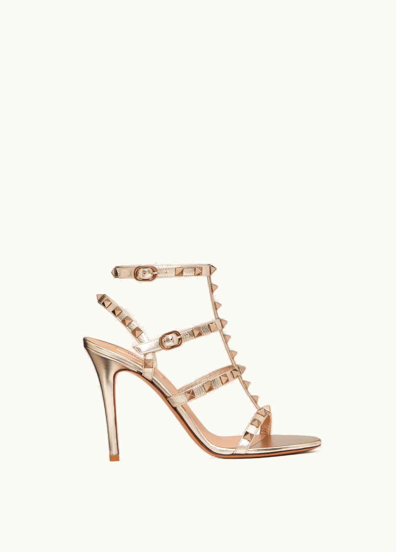 Valentino Valentino Rockstud Metallic Calfskin Ankle Strap Sandal 100 Mm