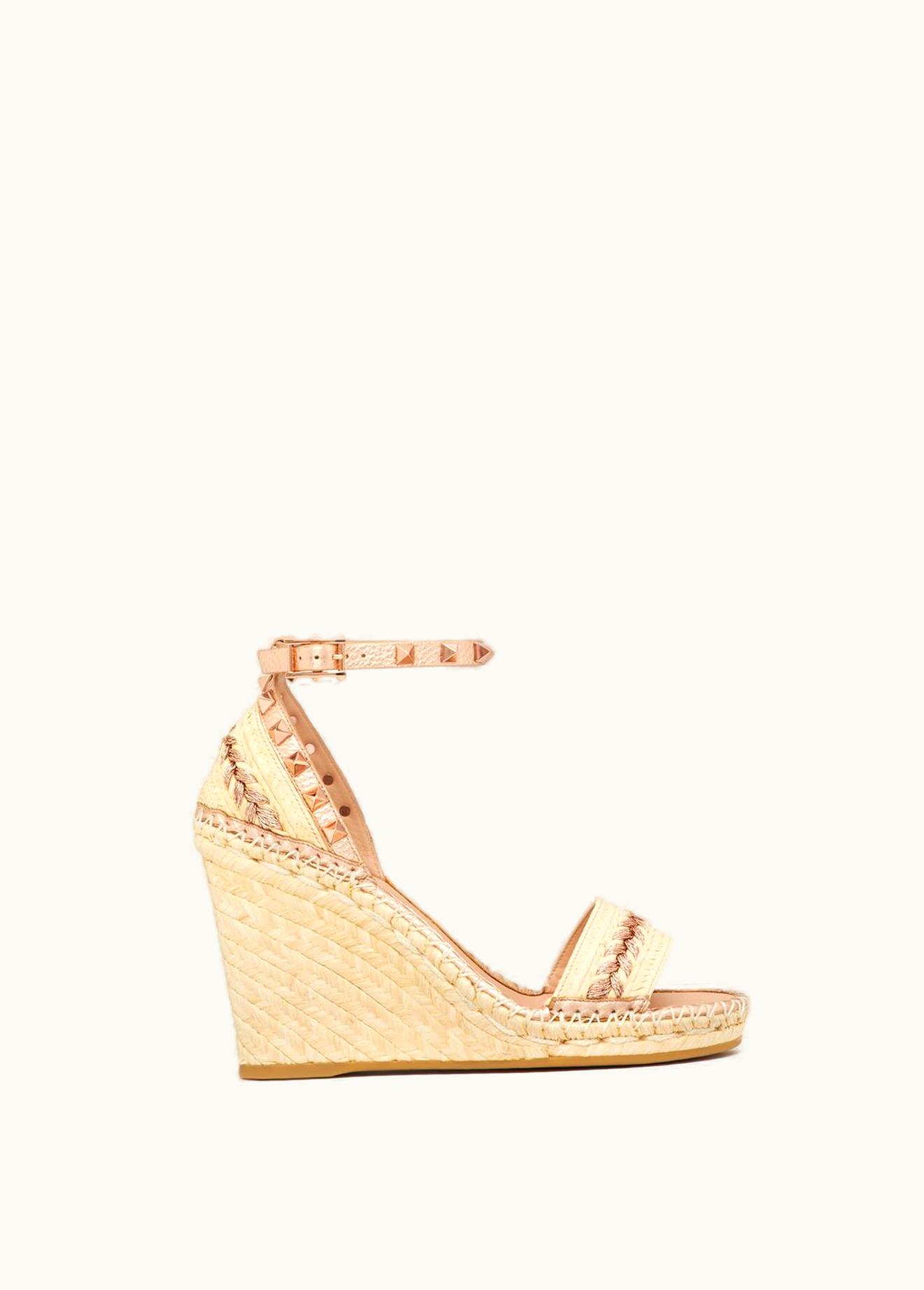 Valentino Valentino Rockstud Double Raffia Wedge Sandal And Tone-on-tone Studs 105mm