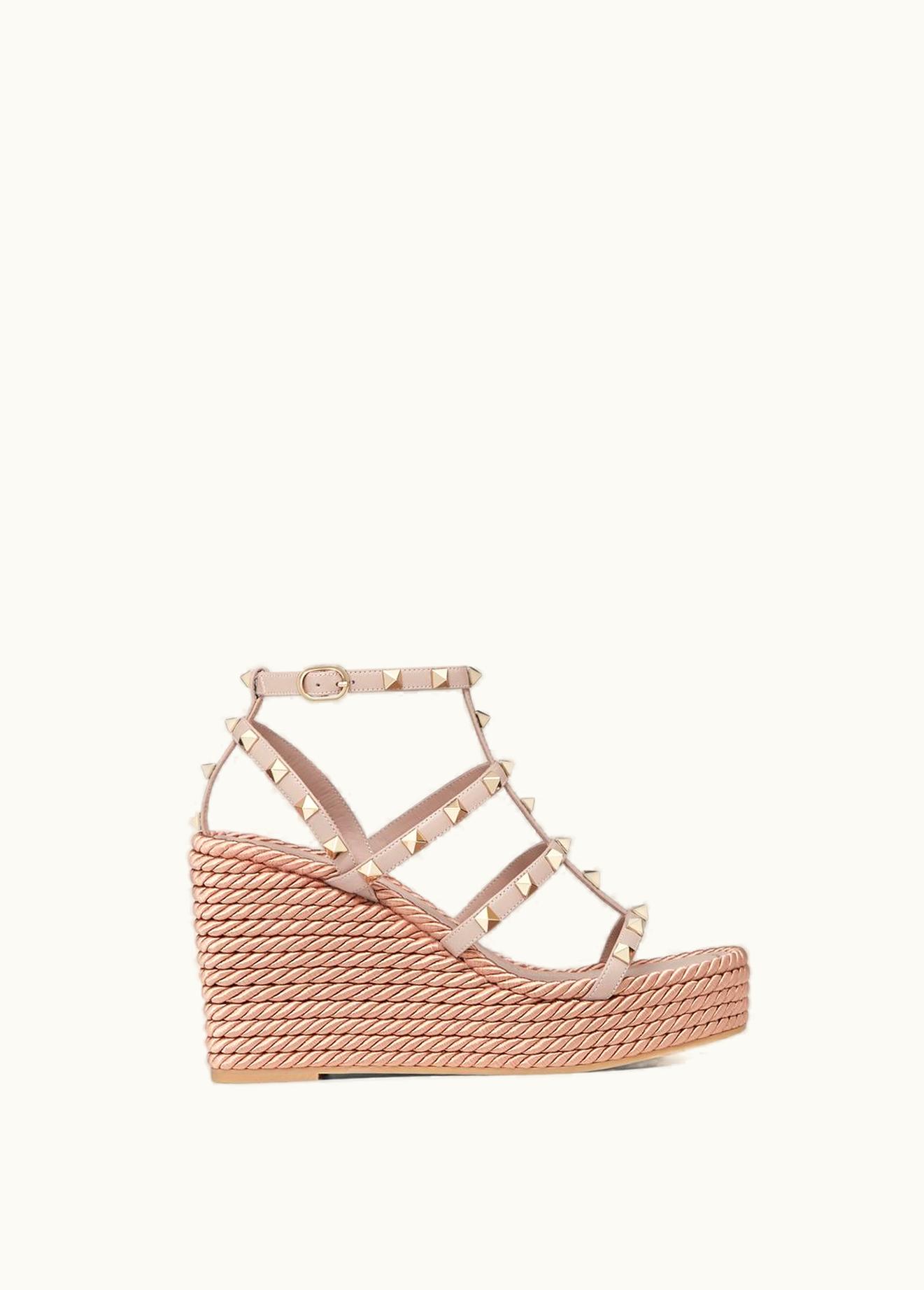 Valentino Valentino Rockstud Ankle Strap Wedge Sandal In Calfskin Leather 95 mm UZ0160726