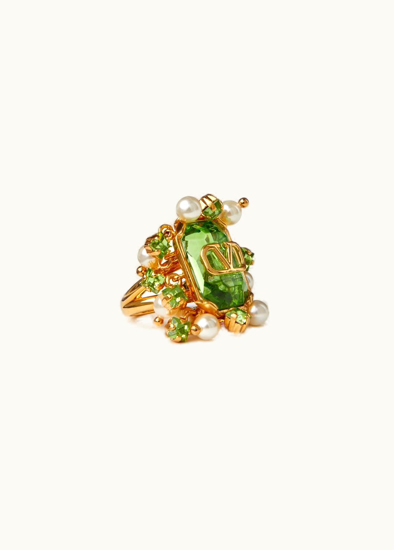 Valentino Valentino Vlogo Signature Metal Ring With Pearls And Crystals E-commerce Exclusive