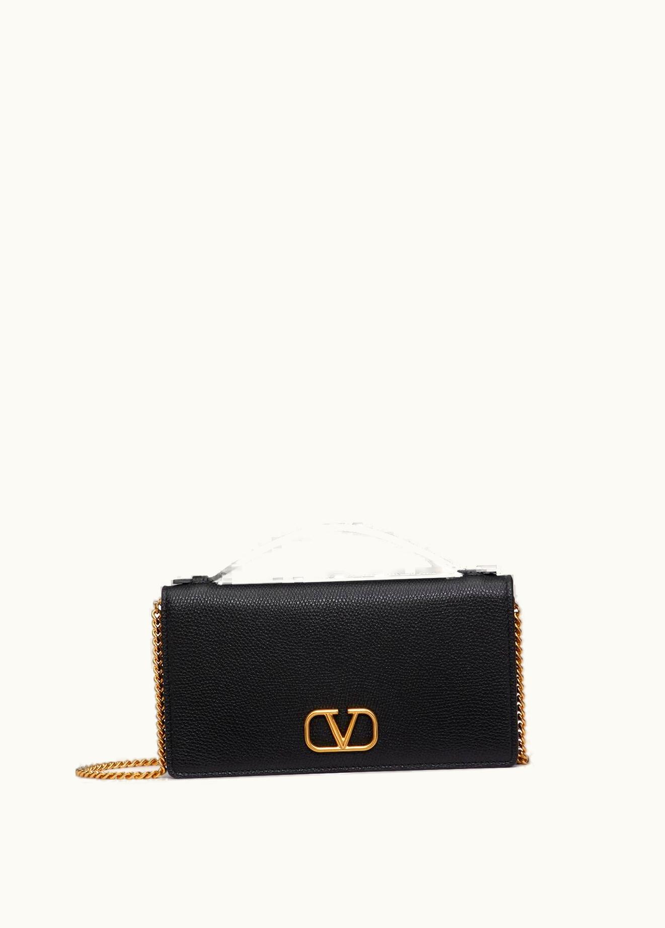 Valentino Valentino Vlogo Signature Grainy Calfskin Wallet With Chain UZ0160940