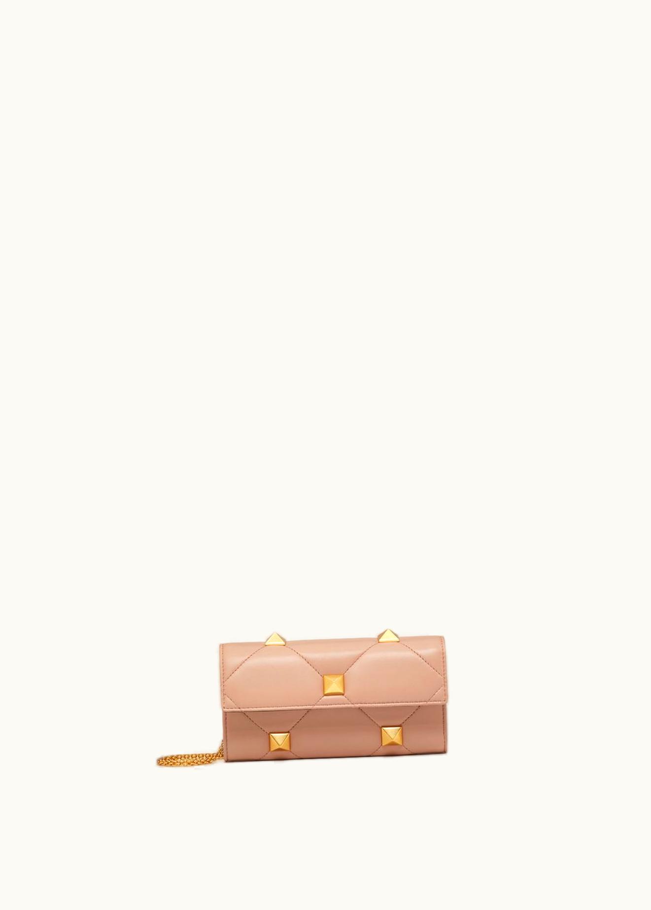 Valentino Valentino Roman Stud Wallet In Nappa Leather With Chain UZ0160954