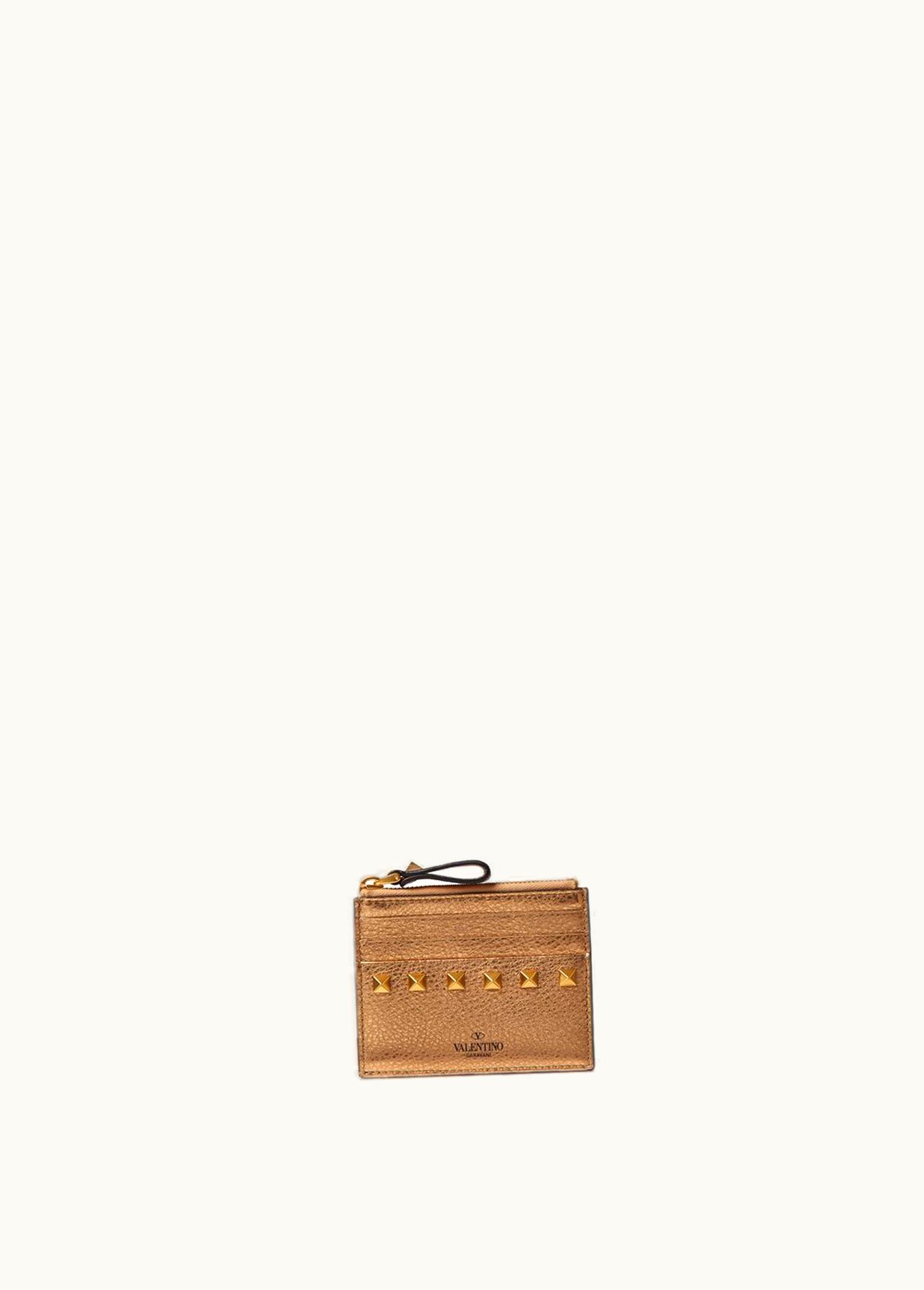 Valentino Valentino Rockstud Metallic Grainy Calfskin Cardholder With Zip