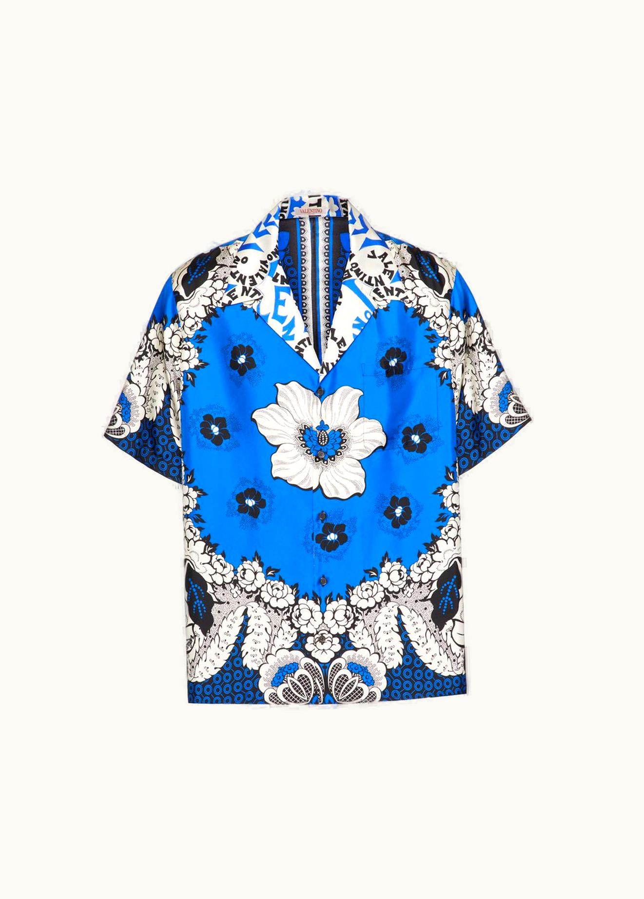 Valentino Valentino Silk Twill Bowling Shirt With Valentino Bandana Flower Print UZ0161140