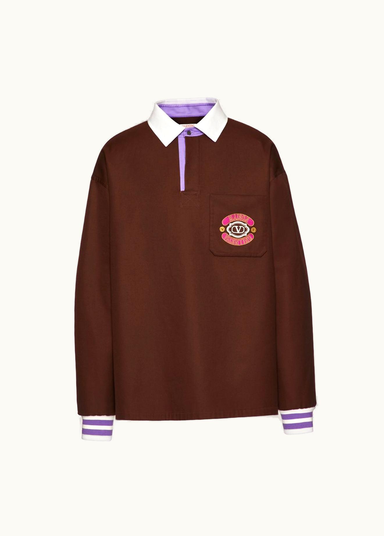 Valentino Valentino Long-sleeve Cotton Polo Shirt With Maison Valentino Logo Patch