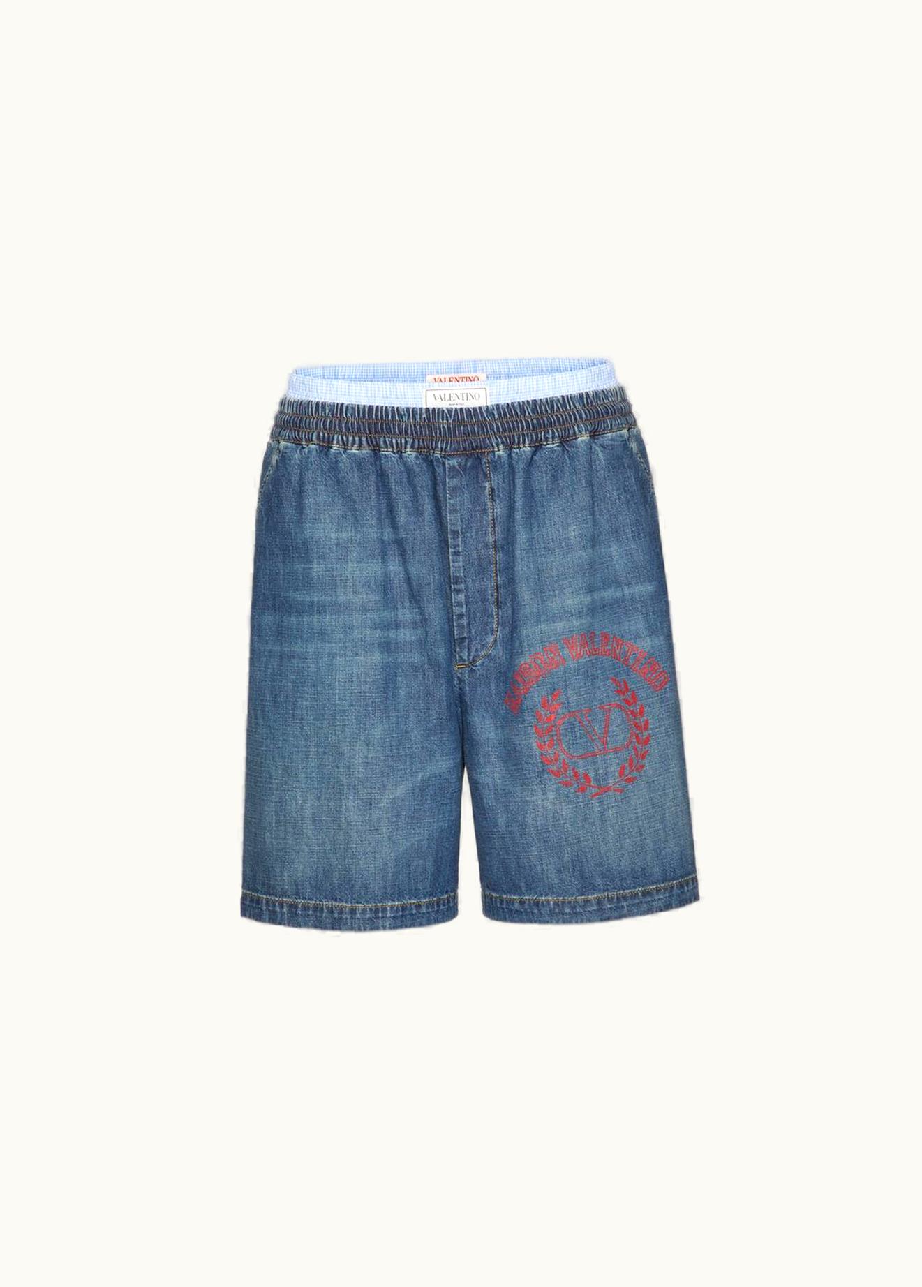 Valentino Valentino Denim Chambray Shorts With Maison Valentino Logo Print