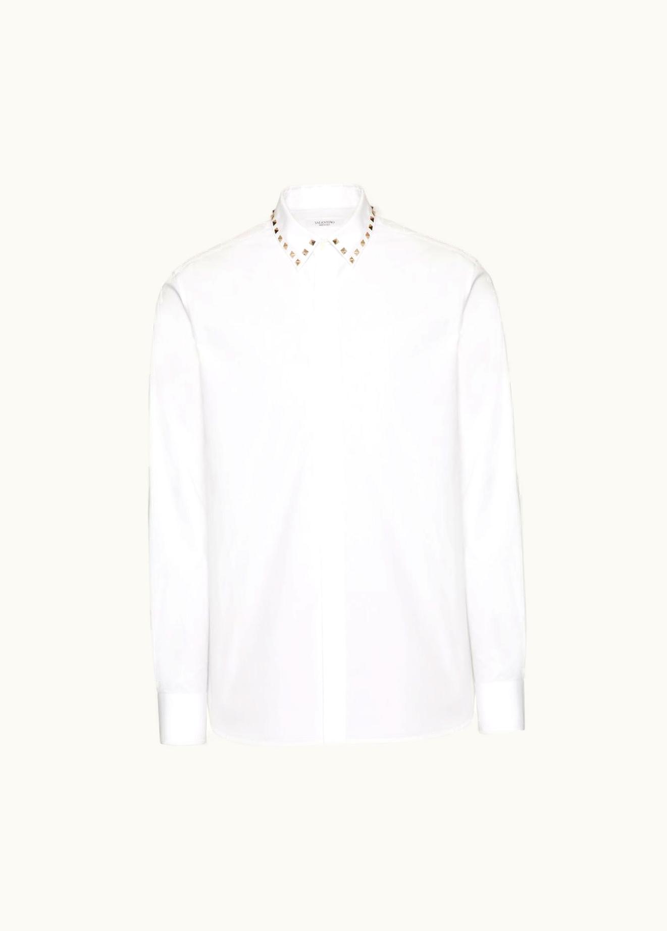 Valentino Valentino Long Sleeve Cotton Shirt With Black Untitled Studs On Collar UZ0161190
