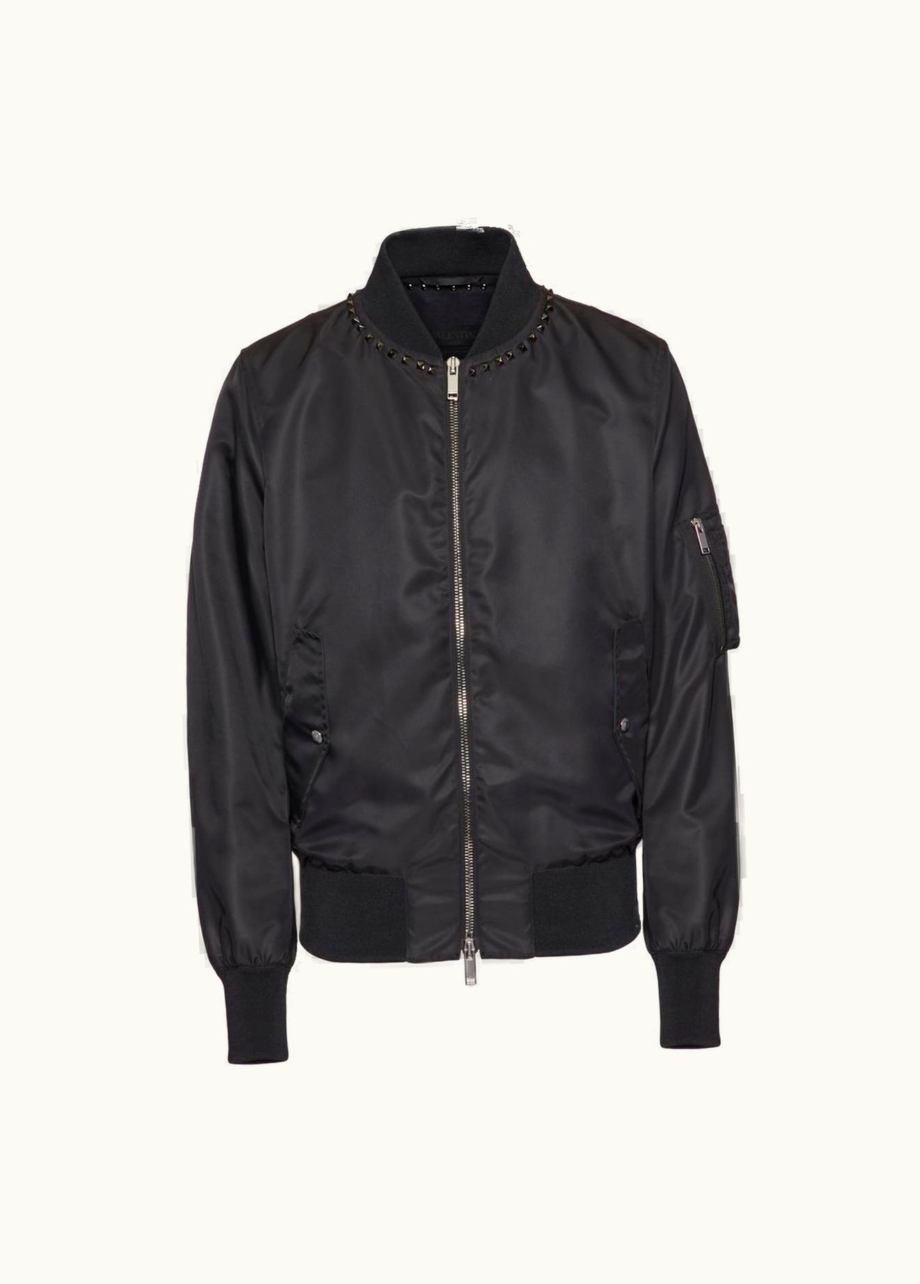 Valentino Valentino Nylon Bomber Jacket With Black Untitled Studs On The Neckline