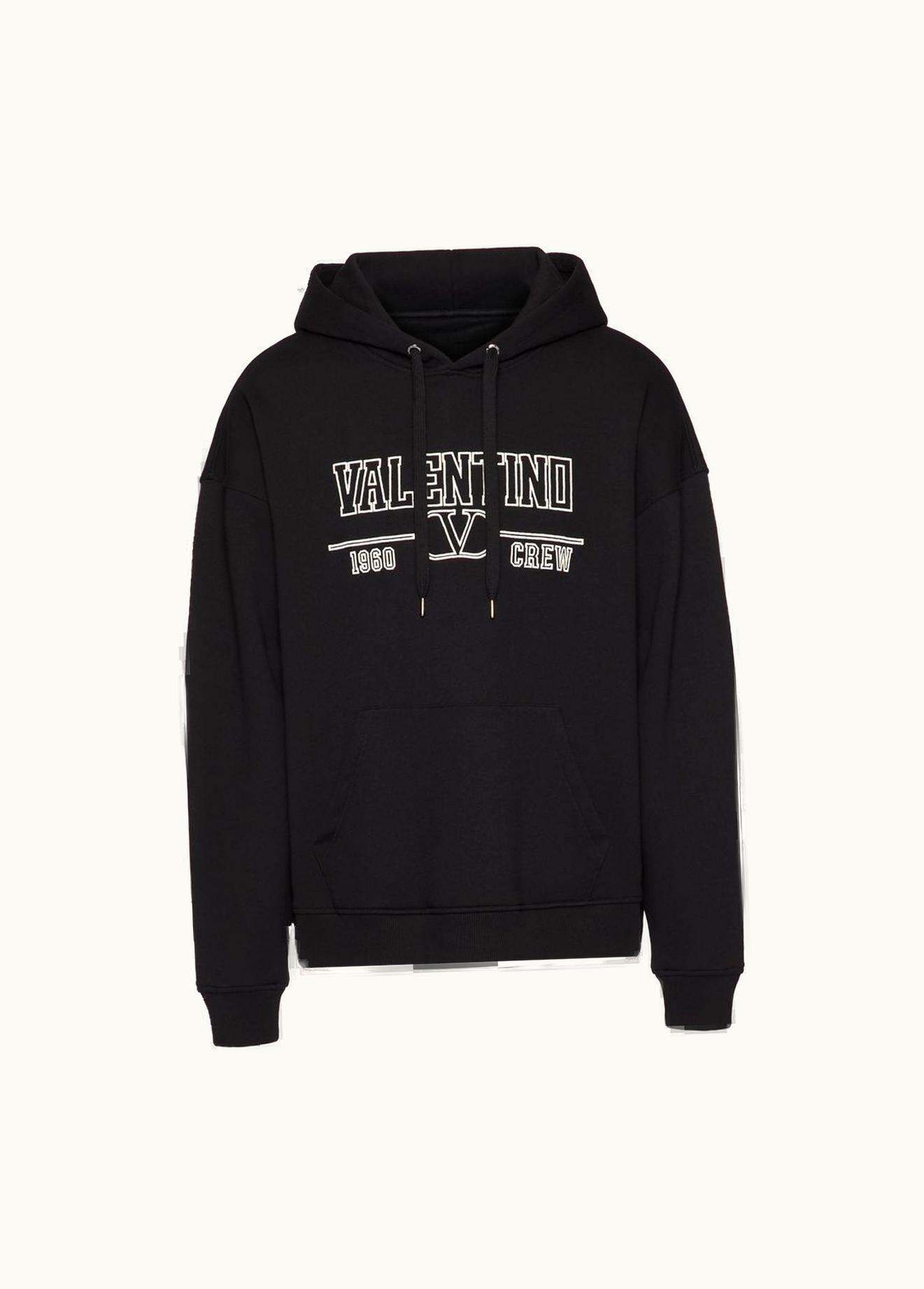 Valentino Valentino Cotton Hooded Sweatshirt With Valentino V Crew Print