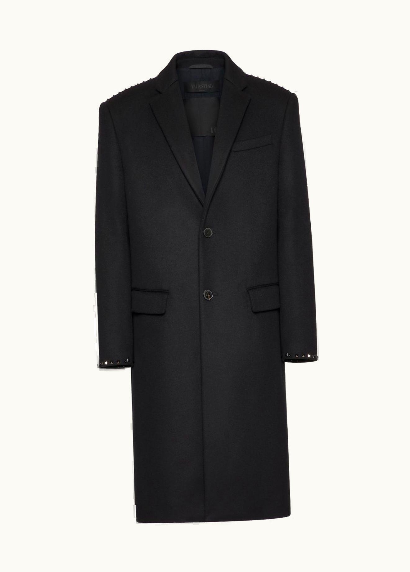 Valentino Valentino Single Breasted Coat In Double-faced Wool And Cashmere With Black Untitled Studs