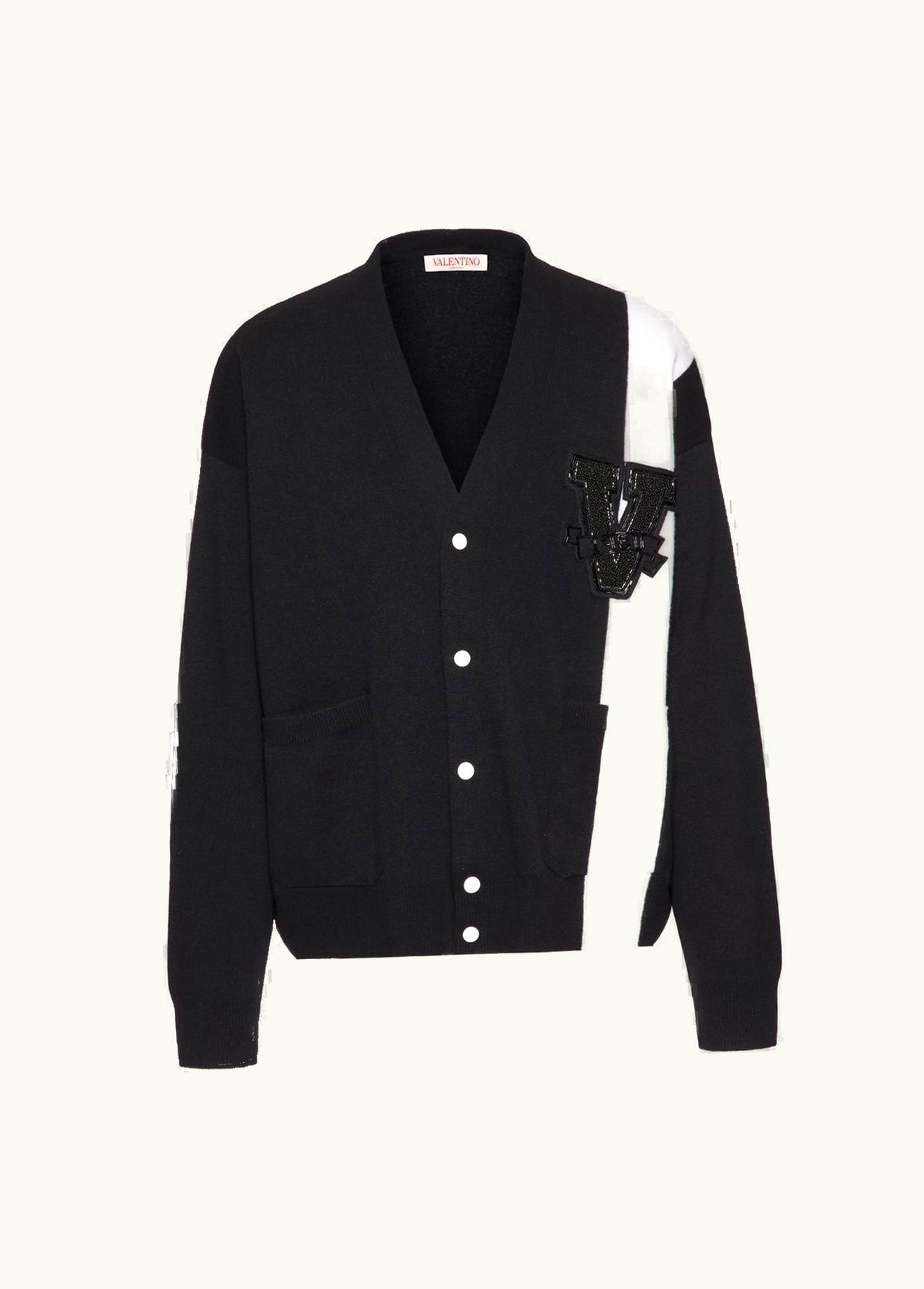 Valentino Valentino Wool Cardigan With V-3d Patch Embroidered With Beads