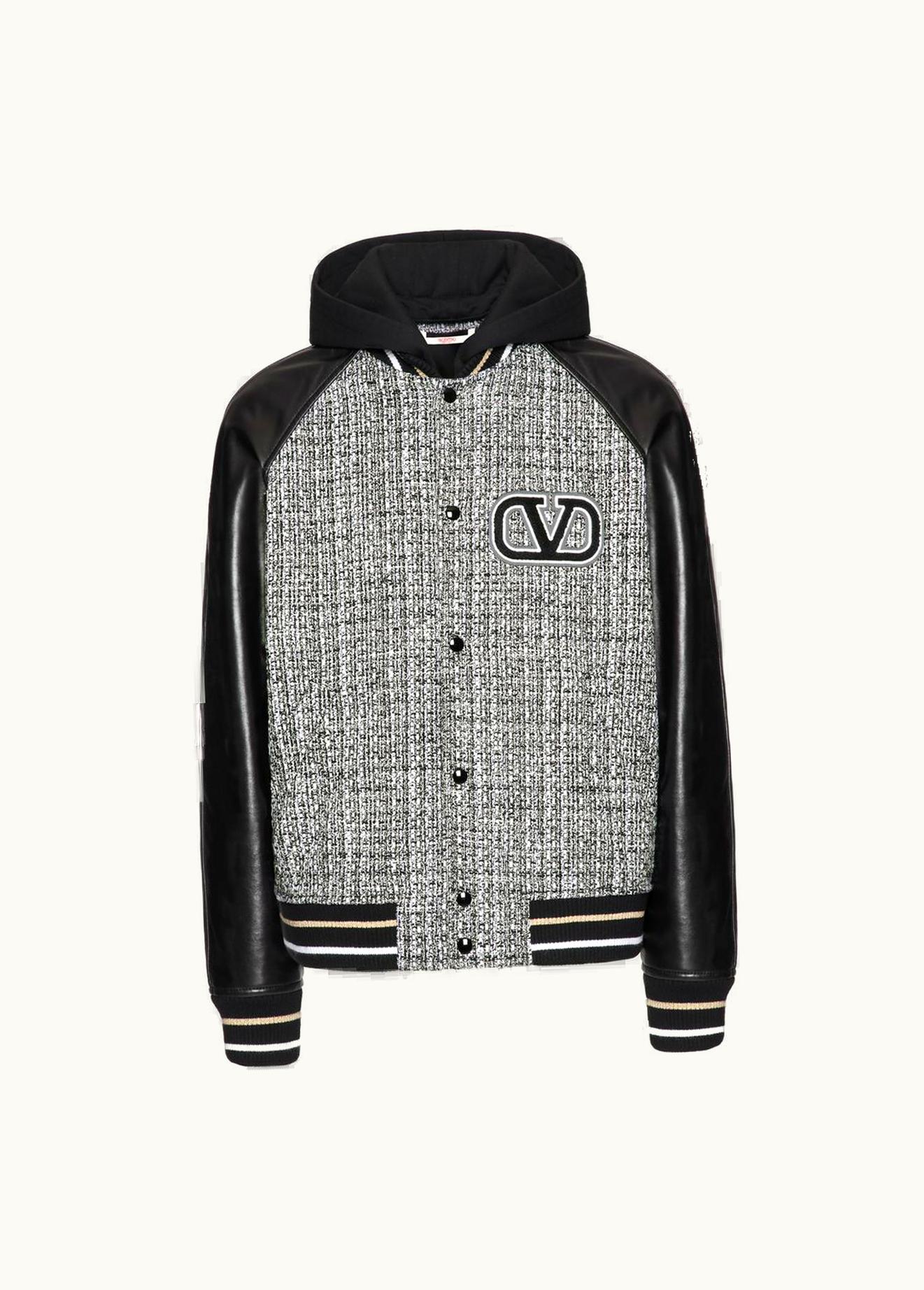 Valentino Valentino Cotton-wool Tweed Hooded Bomber Jacket With Vlogo Signature Embroidery