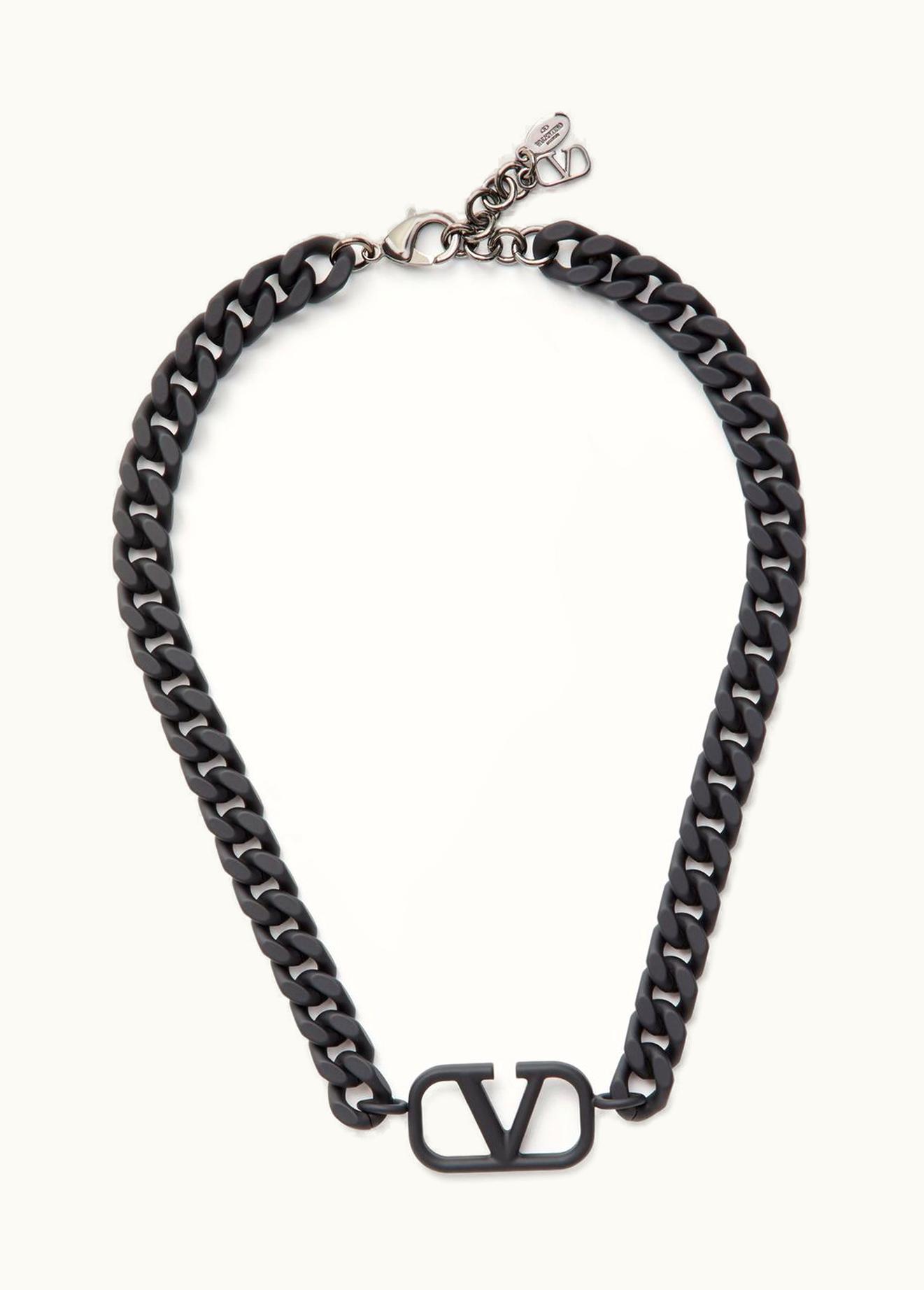 Valentino Valentino Vlogo Signature Metal Necklace With Rubber-effect Finish