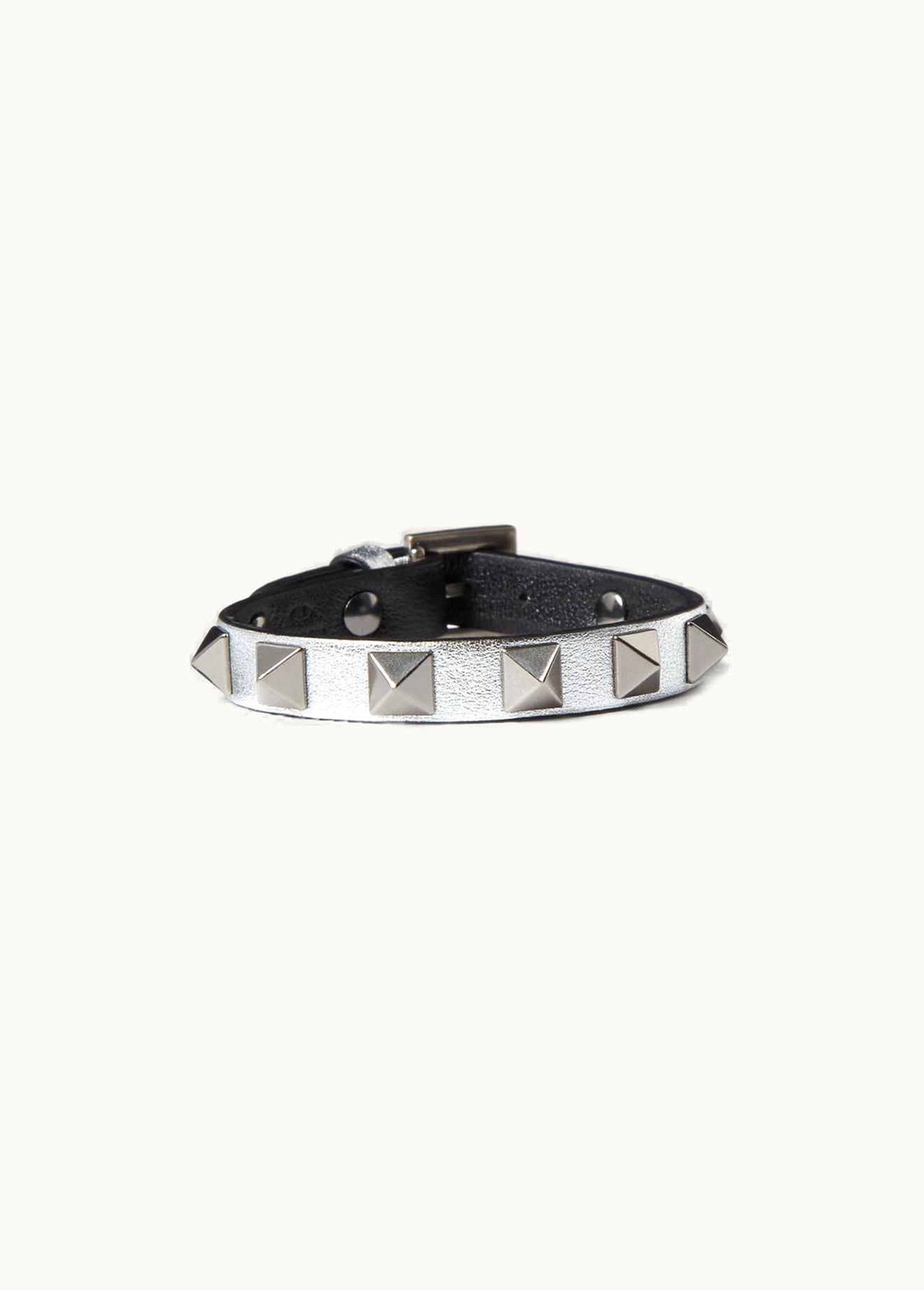 Valentino Valentino Leather Rockstud Bracelet With Antique Silver-finish Studs