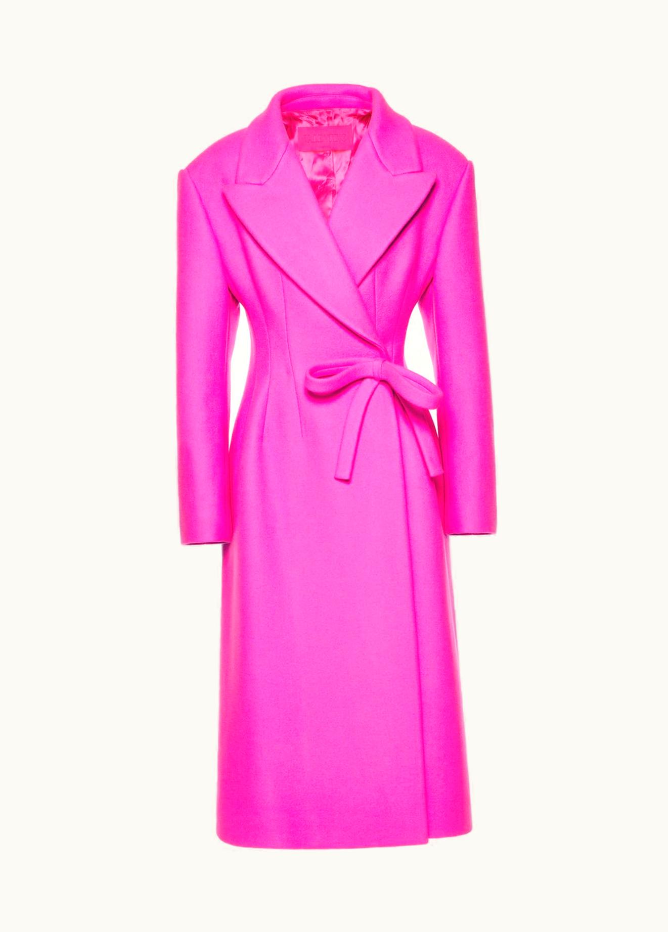 Valentino Valentino Diagonal Double Wool Long Coat With Bow Detail UZ0161462