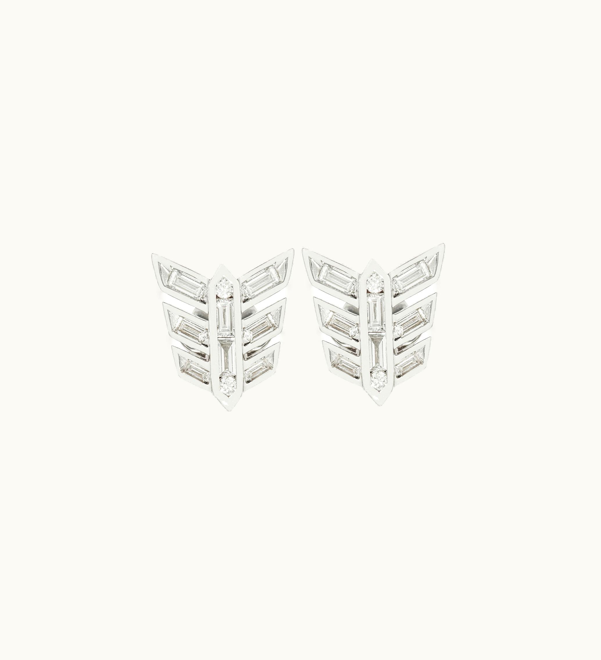 Annoushka Annoushka Flight 18Ct White Gold Feather Diamond Baguette Stud Earrings